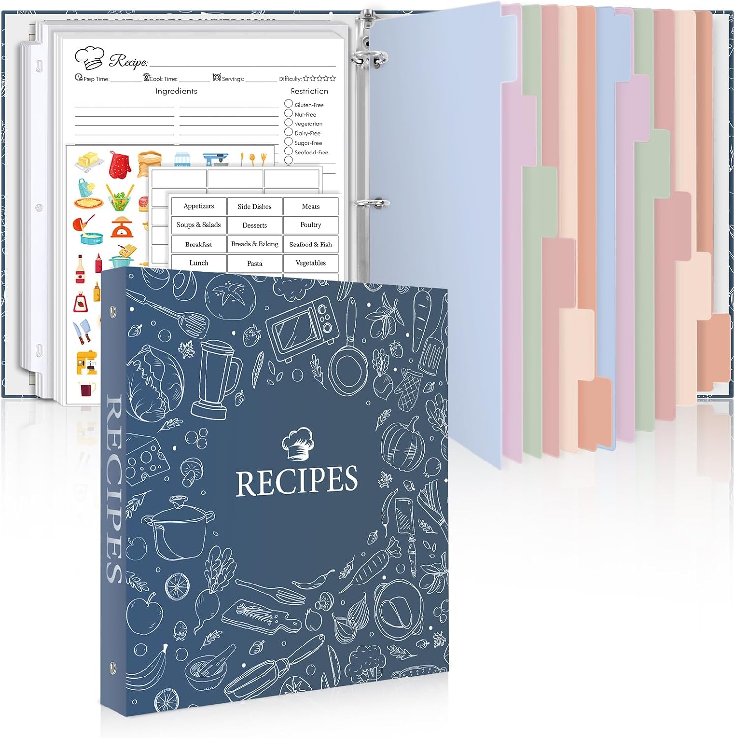 Recipe Binder 8.5x11 3 Ring, 1" Round Rings, Recipe Book to Write in Your own Recipes, Recipe Binder with 60 Plastic Sleeves, 12 Dividers, 60 Blank Recipe Cards, Family Recipe Organizer