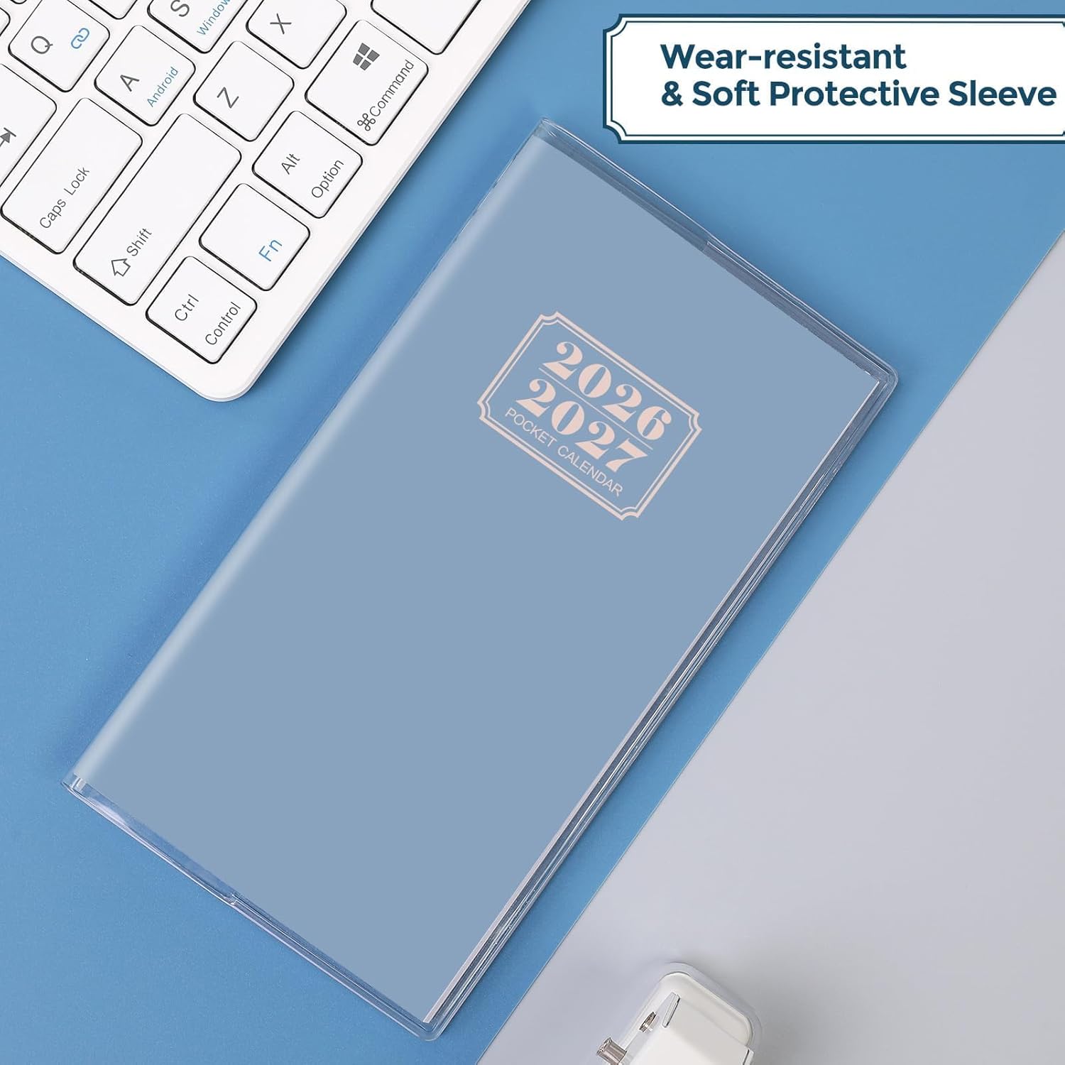 SKYDUE Pocket Calendar 2026-2027, Monthly Planner Jan 2026- Dec 2027 for Purse, 6.7" x 3.7" 2 Year Small Pocket Planner, Compact Design with Plastic Sleeve Blue