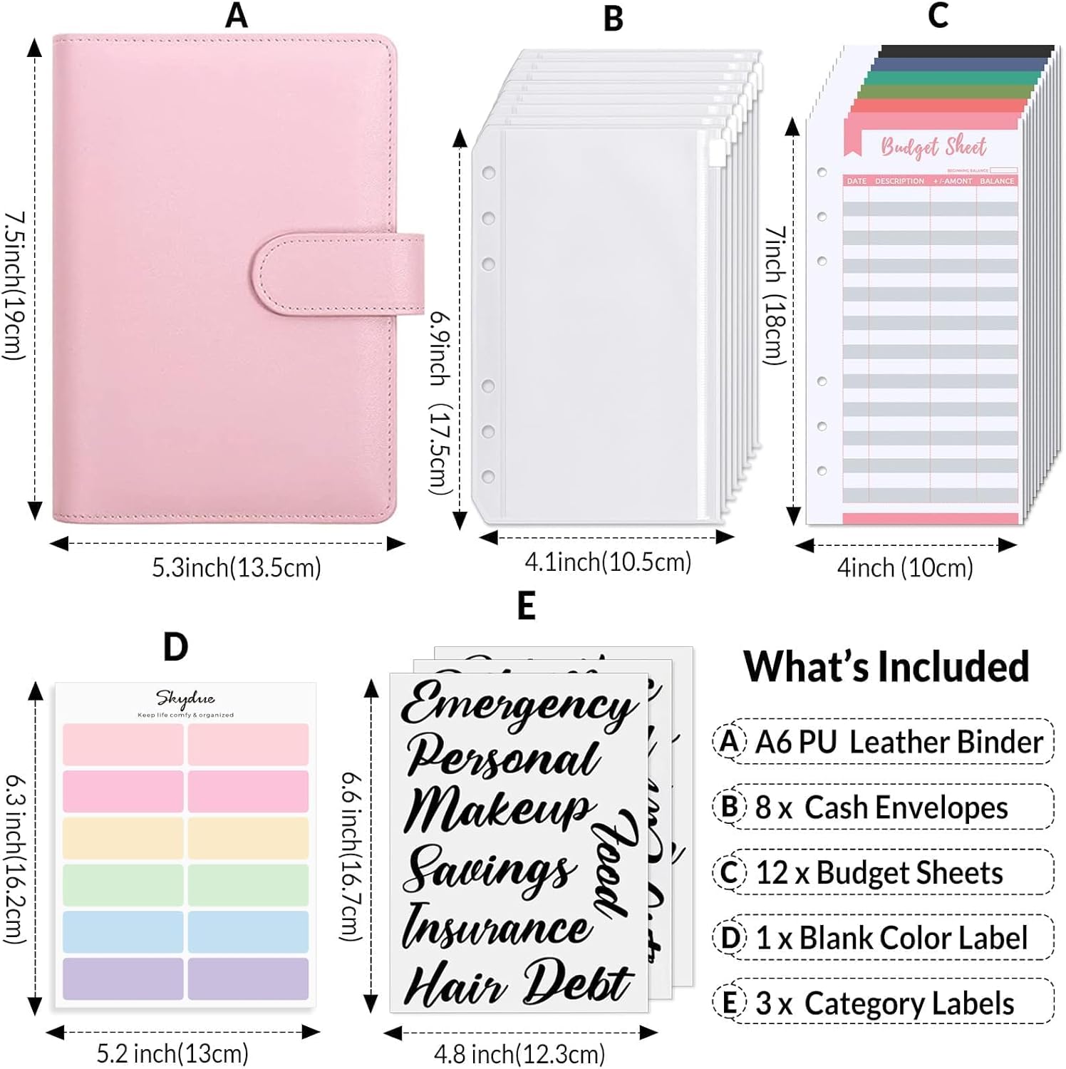 SKYDUE Budget Binder, Money Saving Binder with Zipper Envelopes, Cash Envelopes and Expense Budget Sheets for Budgeting