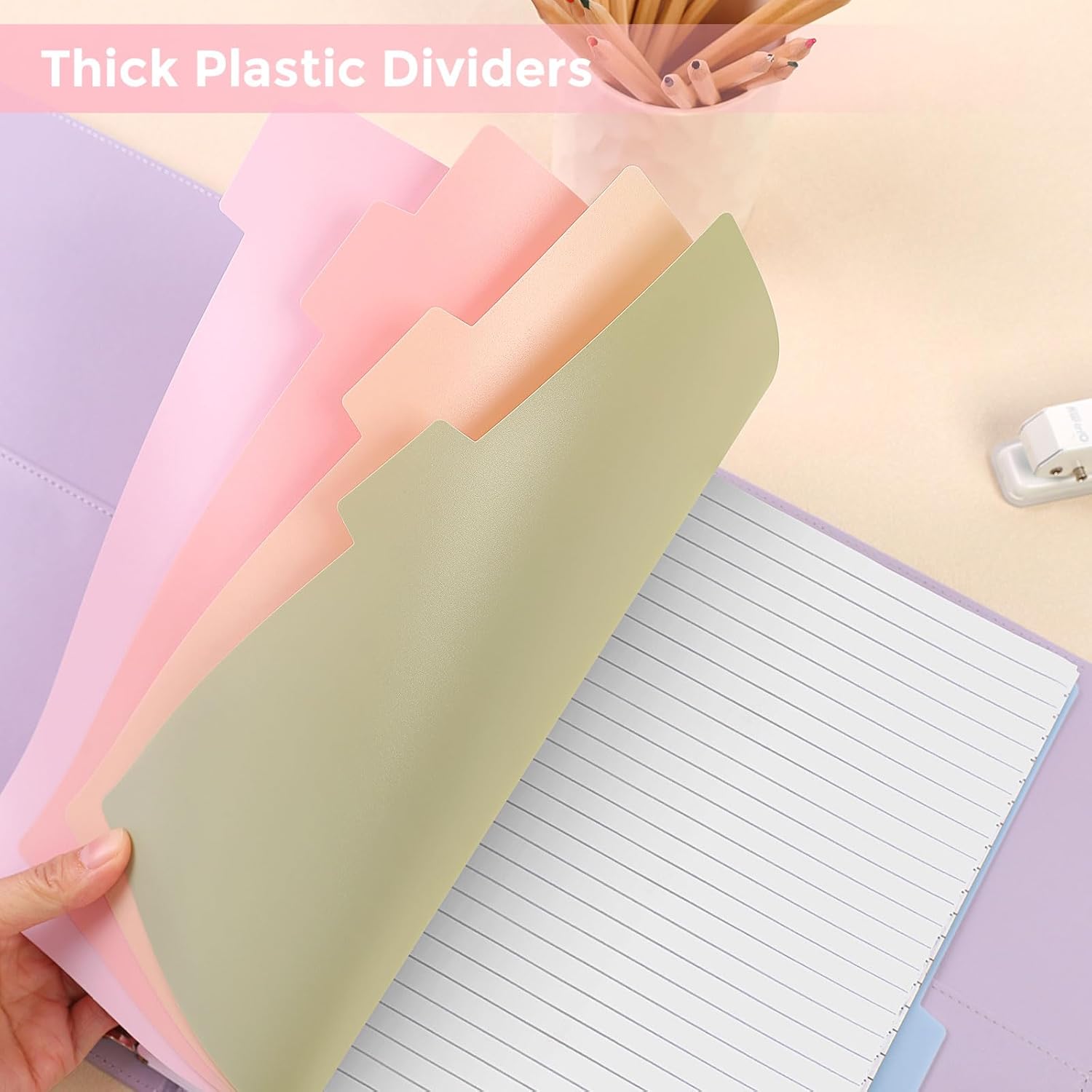 SKYDUE 8 Tab Binder Dividers, Letter Size, Durable Plastic Dividers for 3 Ring Binder, Write & Erase Binder Dividers with Tabs, 1 Set, Aesthetic Pastels Binder Divider for School, Office