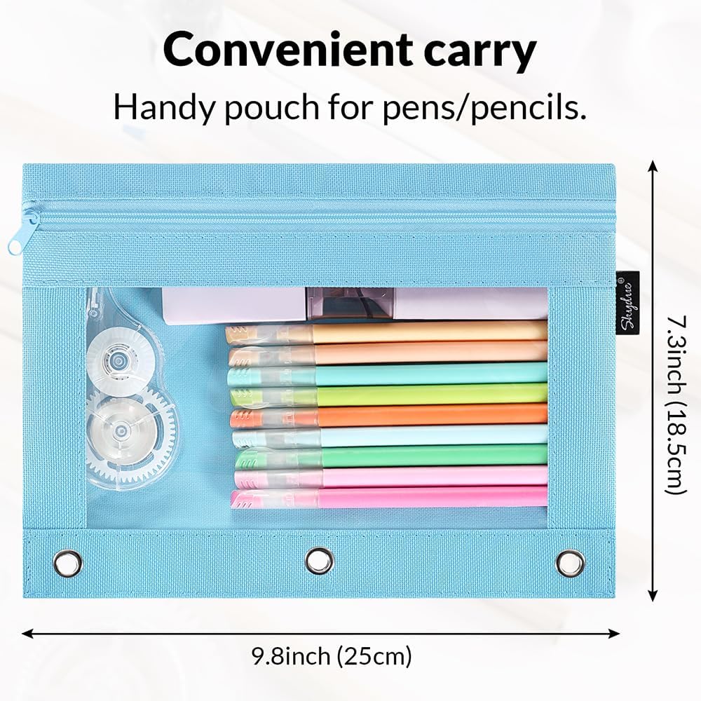 SKYDUE Pencil Pouch for 3 Ring Binder, Zipper Pencil Pouches for Girls Boys, Clear Window Pencil Case for Binder, Binder Pencil Pouch, Pencil Bag with Zipper,Pink & Purple