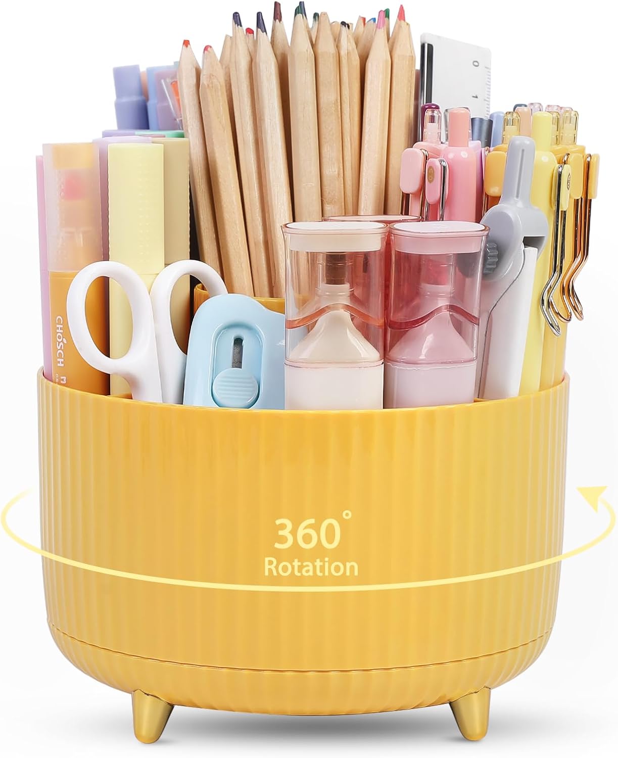 SKYDUE 360 Rotating Plastic Desk Pen Organizer with 5 Slots, Dual-Purpose Art Supply Pencil Cup for Office, School, Home