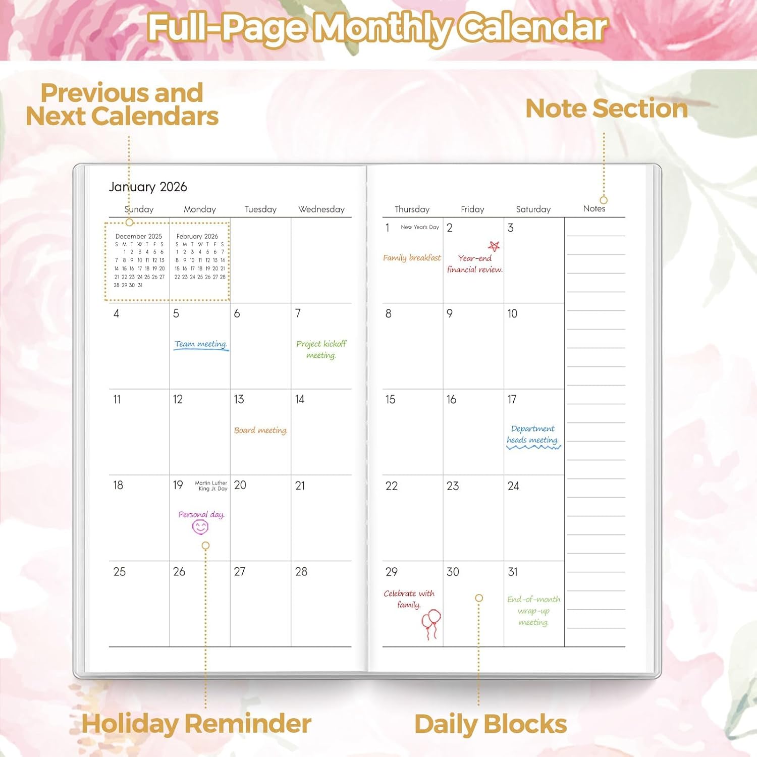 SKYDUE Pocket Calendar 2026-2027, Pocket Monthly Planner Jan 2026 - Dec 2027 for Purse, 6.7" X 3.7" 24-Month Small Planner, Academic Year Calendar, Compact Design with Plastic Sleeve