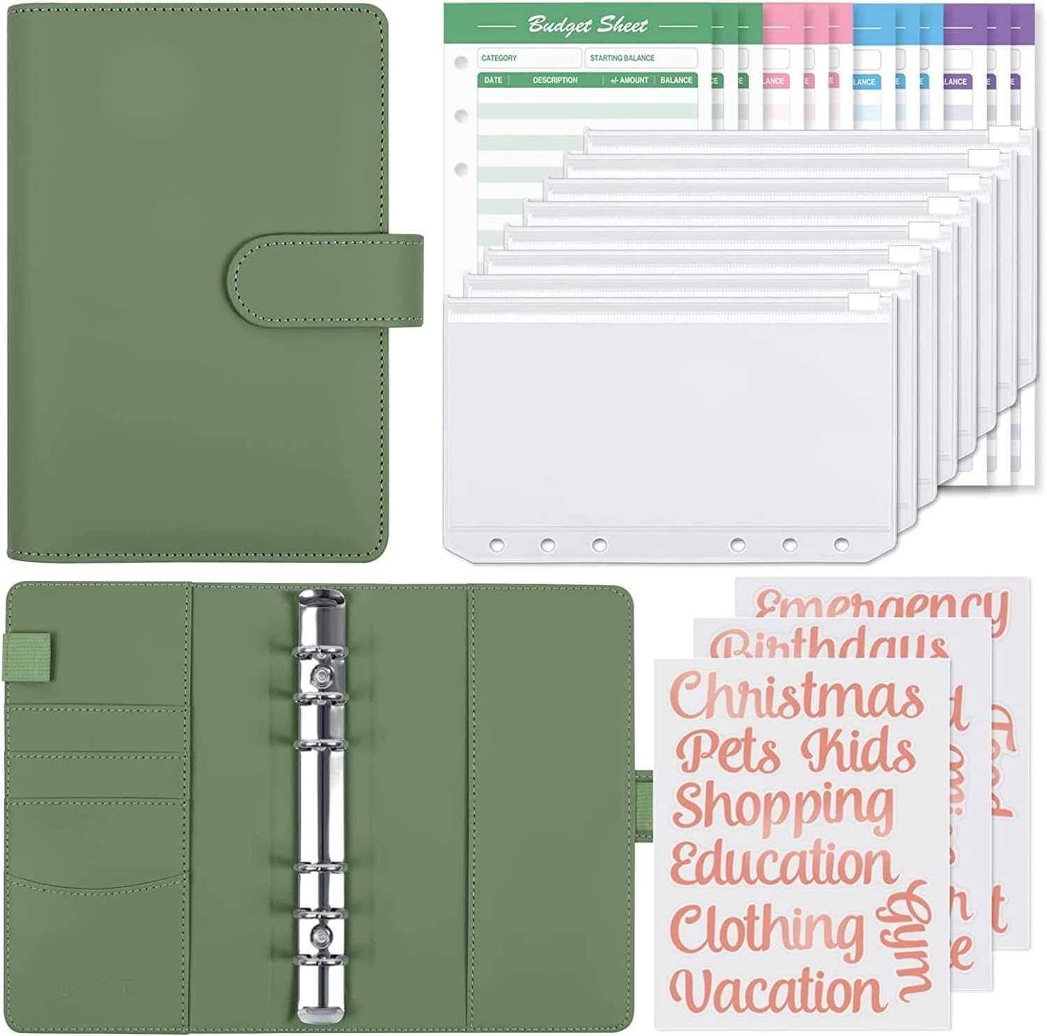 SKYDUE 12PCS Binder Pockets and A6 PU Leather Budget Binder Bundle SalesSKYDUE 12PCS Binder Pockets, A6 Budget Binder