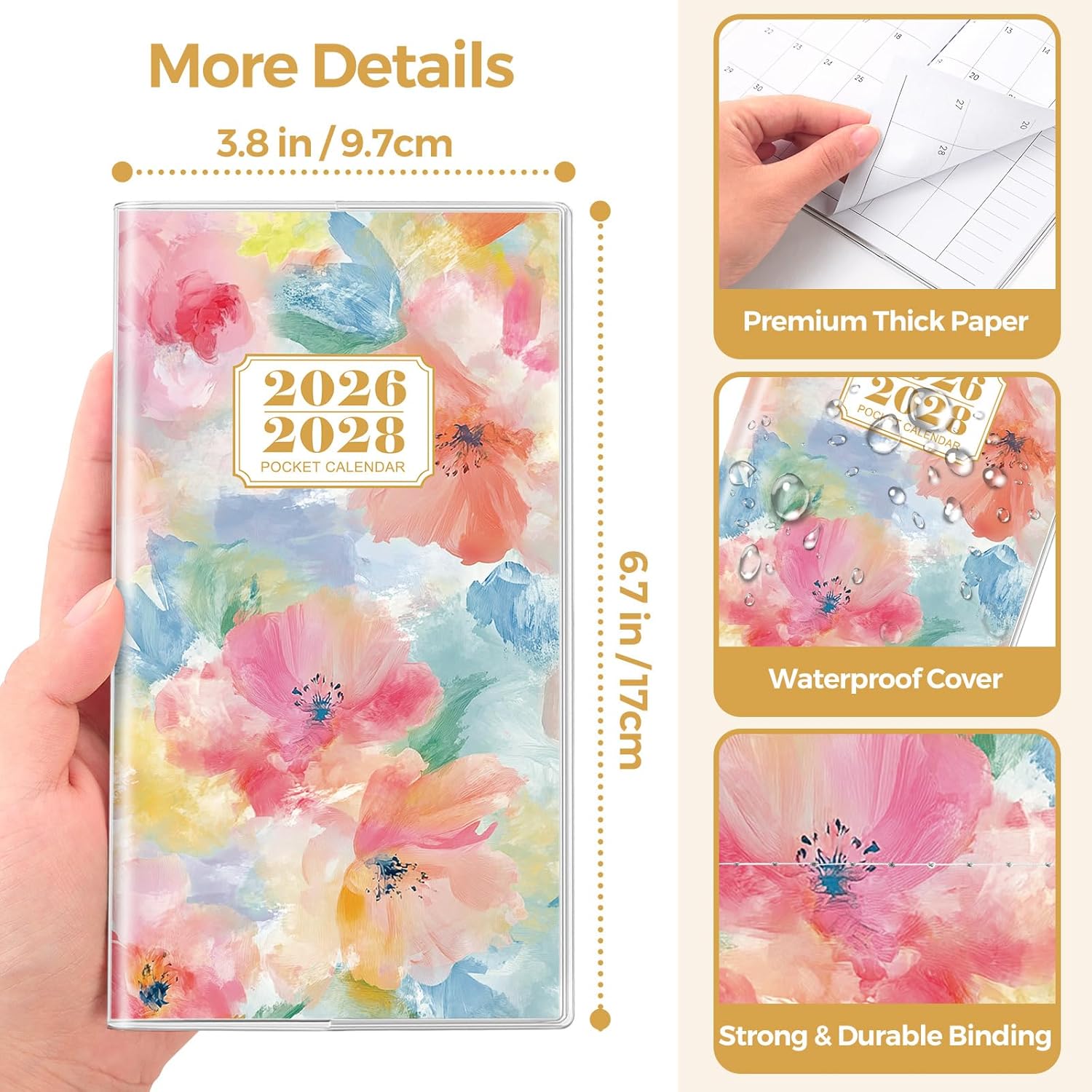 SKYDUE Pocket Calendar 2026-2027, Pocket Monthly Planner Jan 2026 - Dec 2027 for Purse, 6.7" X 3.7" 24-Month Small Planner, Academic Year Calendar, Compact Design with Plastic Sleeve