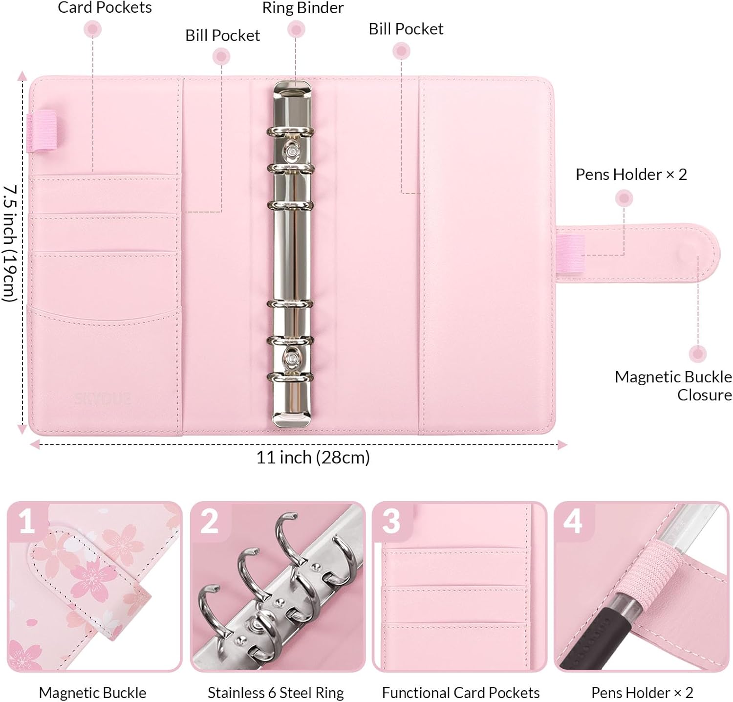 SKYDUE Budget Binder with 8pcs Zipper Envelopes,Money Organizer for Cash with 12pcs Expense Sheets & 24 Rose Gold Sticky Labels