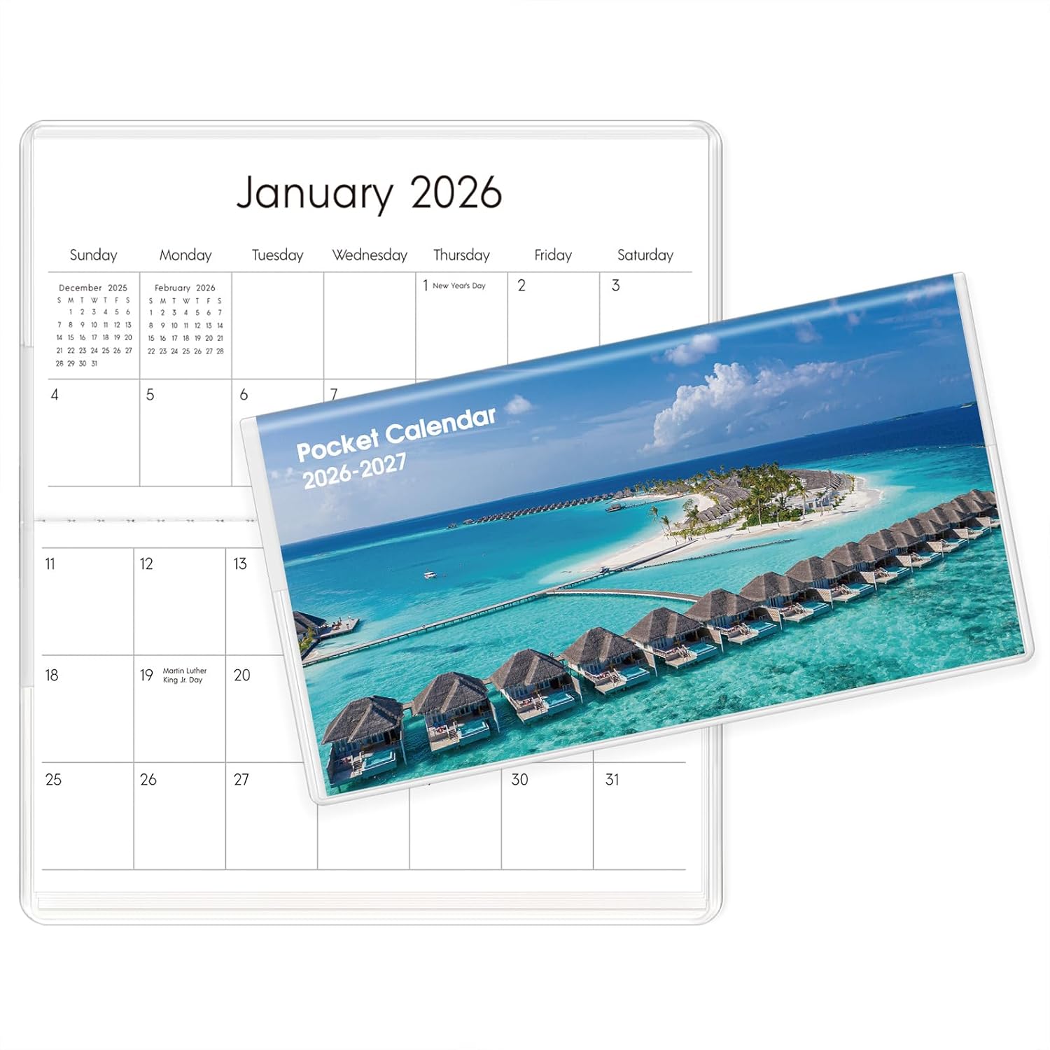 Pocket Calendar 2026-2027 for Purse, 2026-2027 Pocket Planner 24 Months with Soft Waterproof Cover and Premium Paper, 6.5" x 3.5", Floral