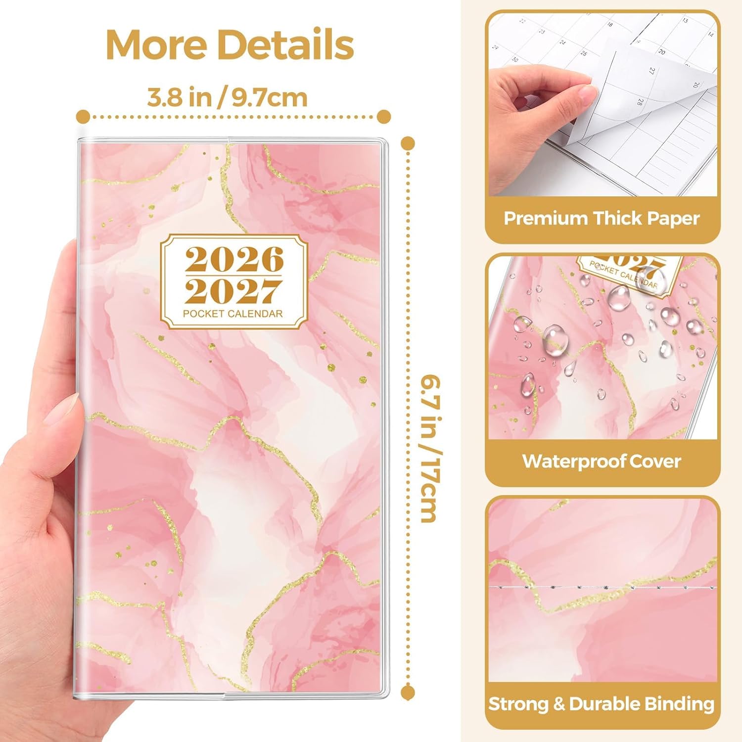 SKYDUE Pocket Calendar 2026-2027, Pocket Monthly Planner Jan 2026 - Dec 2027 for Purse, 6.7" X 3.7" 24-Month Small Planner, Academic Year Calendar, Compact Design with Plastic Sleeve