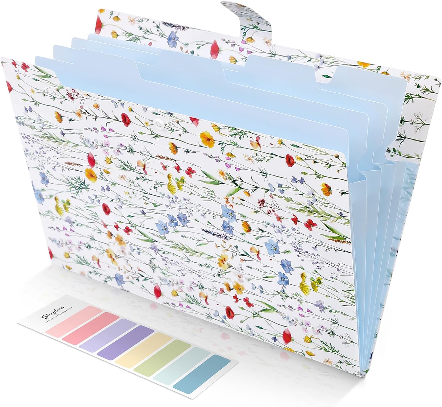 SKYDUE Accordion File Organizer, Floral Expanding File Folders with 5 Pockets, Cute Document Organizer for Paper Bills Receipt Storage, School Office & Hospital Supplies Letter/A4 Size Navy Blue