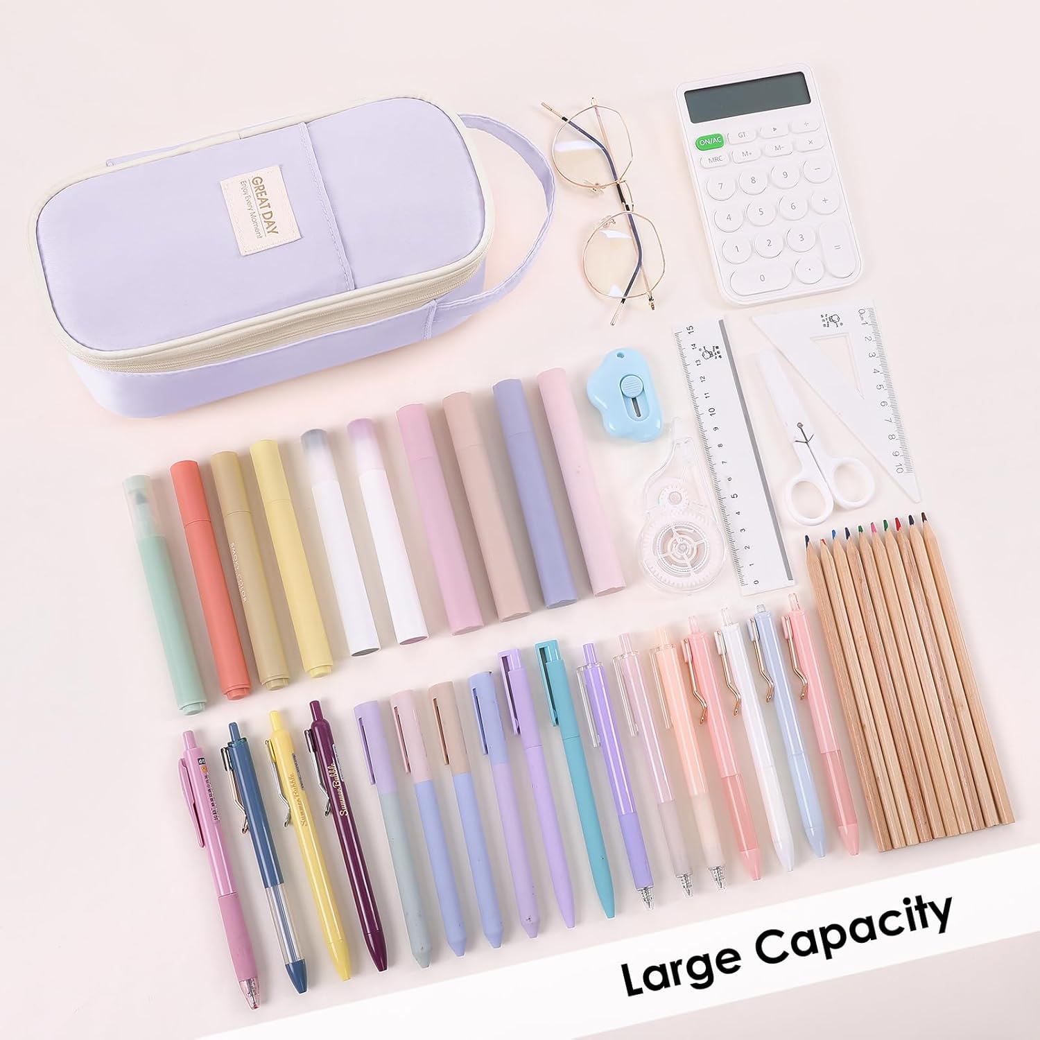 SKYDUE Black Pencil Case for Girls & Boys - Aesthetic Pencil Bag with Multi-Compartment, Large Capacity Zippered Pencil Pouch for School Supply