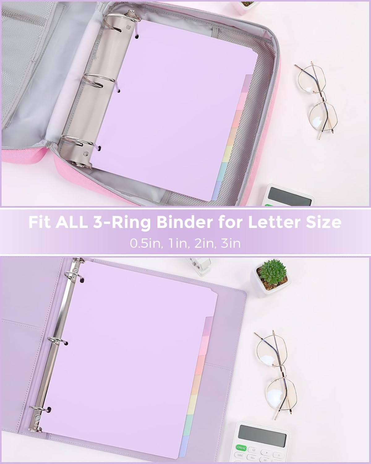 SKYDUE 8 Tab Binder Dividers, Letter Size, Durable Plastic Dividers for 3 Ring Binder, Write & Erase Binder Dividers with Tabs, 1 Set, Aesthetic Pastels Binder Divider for School, Office