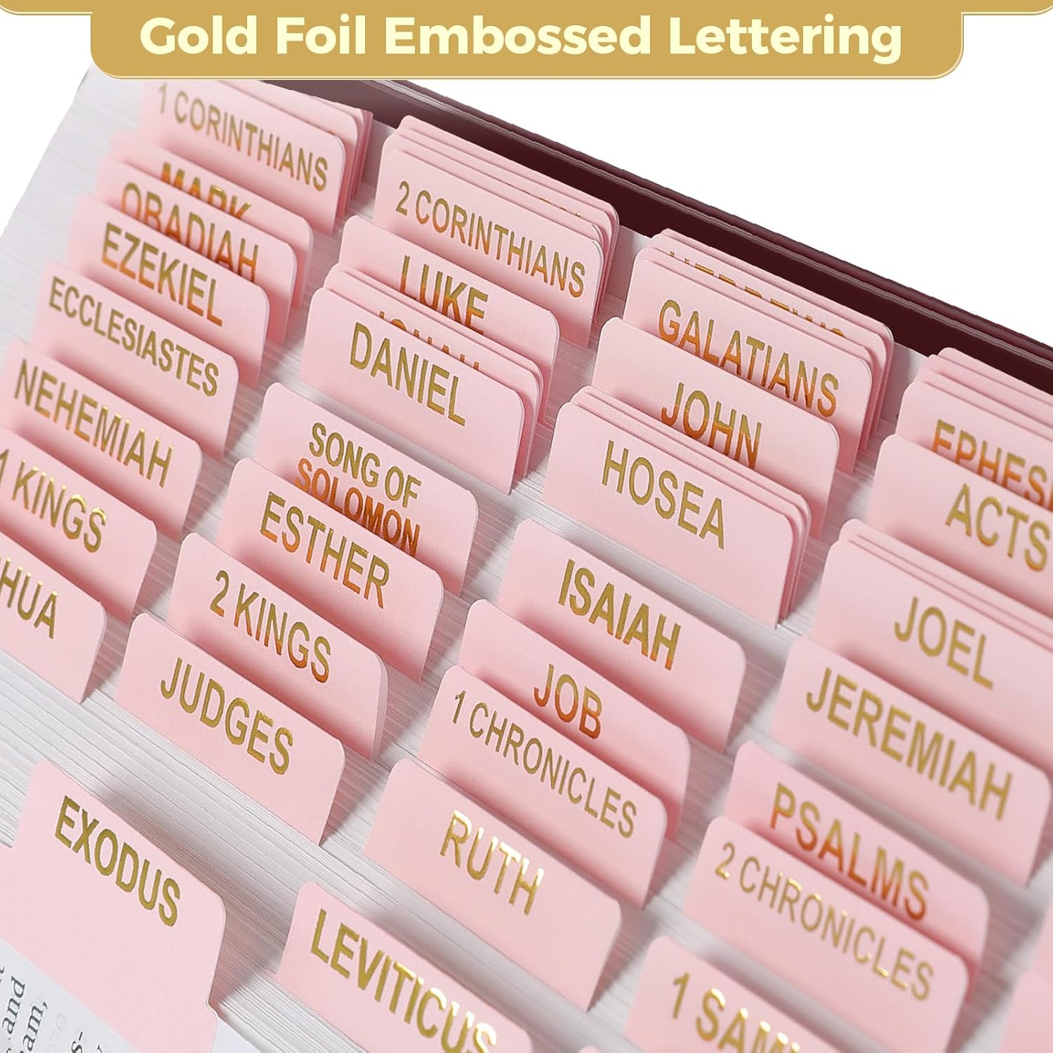 Laminated Bible Tabs for Women, 100 Tabs, Bible Book Tabs for Study Bible, Large Print Bible Chapter Tabs(Gold Foil Embossed Lettering), Bible Study Supplies, Cream Bible Labels Tabs