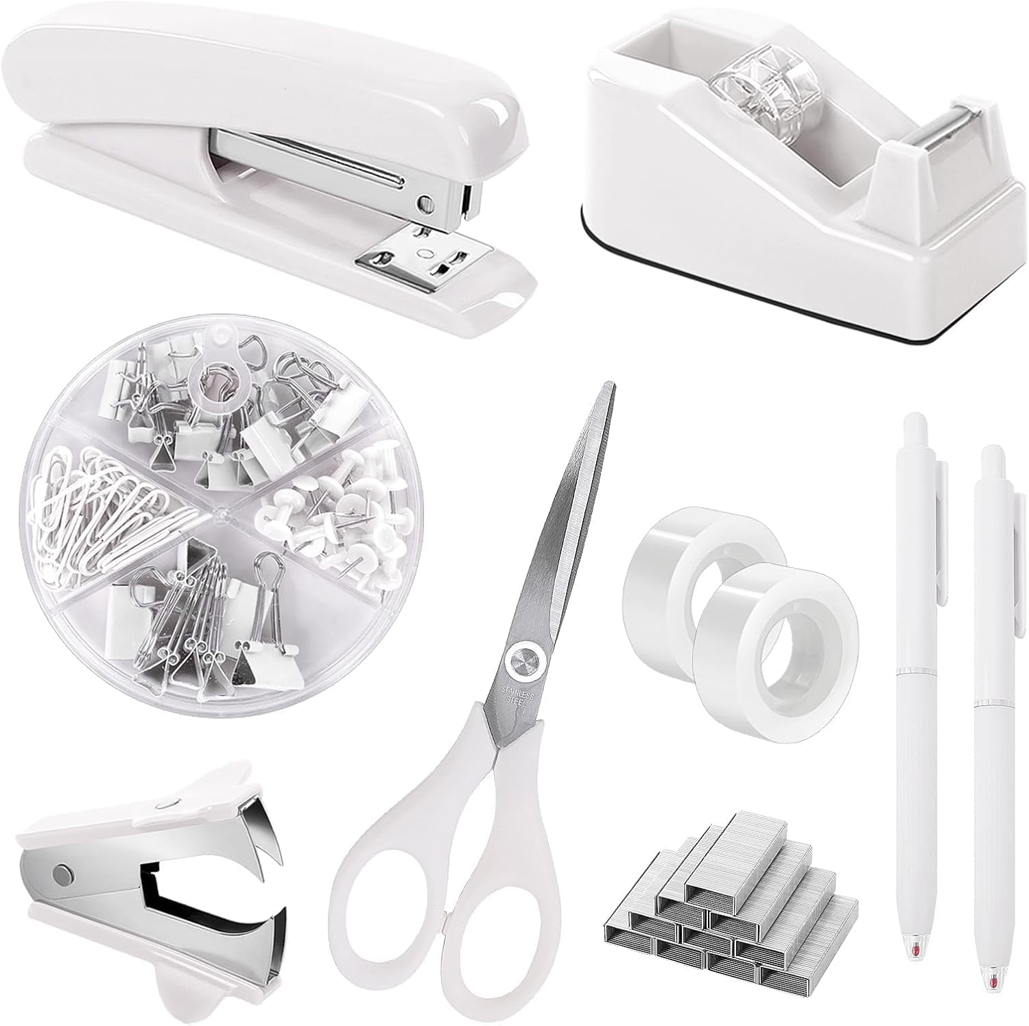 SKYDUE Pink Office Desk Accessories, Pink Office Supplies, Stapler, Tape Dispenser, Scissors, Clips and 1000pcs Staples,Office Supplies for Desk for Women