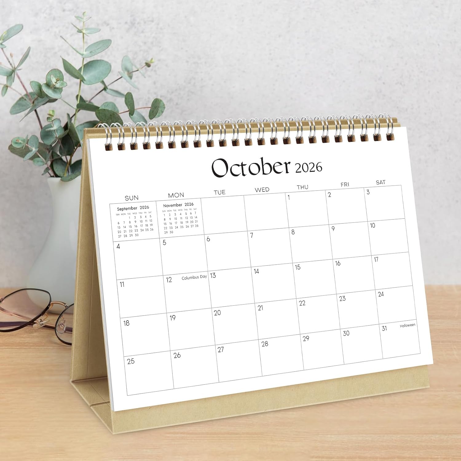 SKYDUE Small Desk Calendar 2026-2027, Apr. 2026 to Dec. 2027, 21 Months Small Desk Calendar with Planner Stickers, 8.5" x 7" Desktop Calendar Planner, Kraft