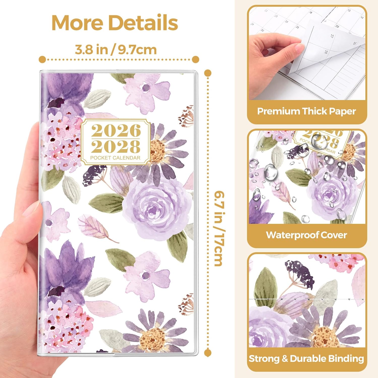 SKYDUE Pocket Calendar 2026-2027, Pocket Monthly Planner Jan 2026 - Dec 2027 for Purse, 6.7" X 3.7" 24-Month Small Planner, Academic Year Calendar, Compact Design with Plastic Sleeve