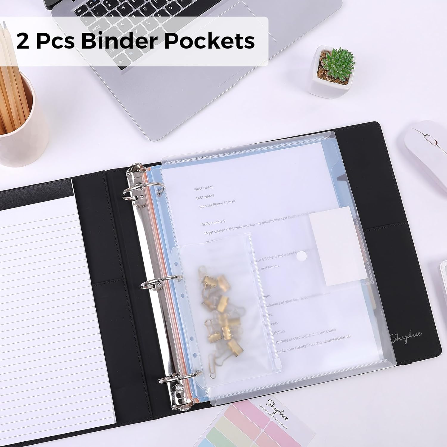 SKYDUE Clipboard Binder with Refillable Notepad, PU Clipboard Folder Includes 5 Dividers with 10 Pockets, Labels, 3 Ring Binder 1 Inch for School Office (Fit Letter Sized Paper),Olivegreen