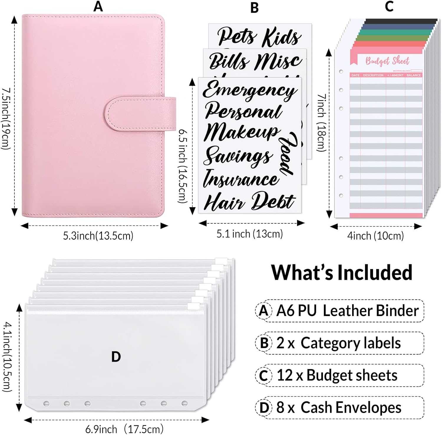 SKYDUE Buckle Budget Binder with Zipper Envelopes and 12 Pcs Budget Stickers Set