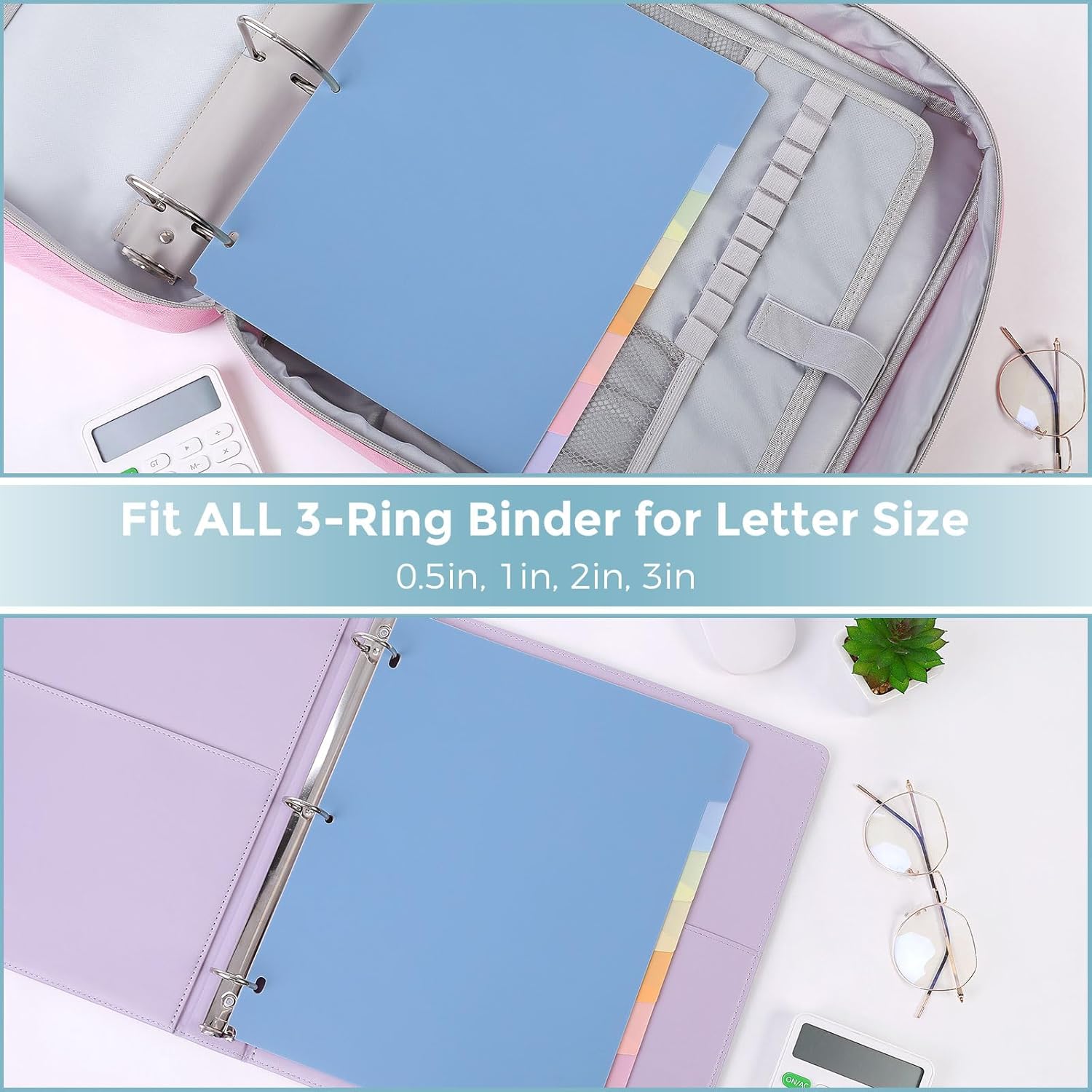 SKYDUE 8 Tab Binder Dividers, Letter Size, Durable Plastic Dividers for 3 Ring Binder, Write & Erase Binder Dividers with Tabs, 1 Set, Aesthetic Pastels Binder Divider for School, Office