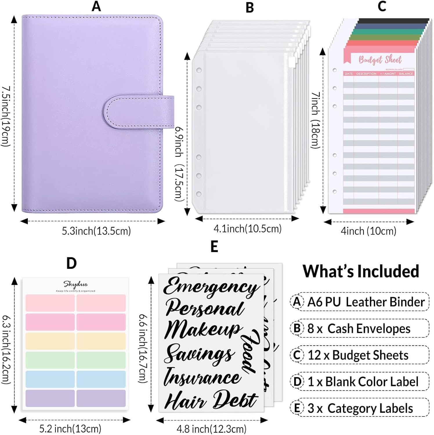 SKYDUE Budget Binder, Money Saving Binder with Zipper Envelopes, Cash Envelopes and Expense Budget Sheets for Budgeting