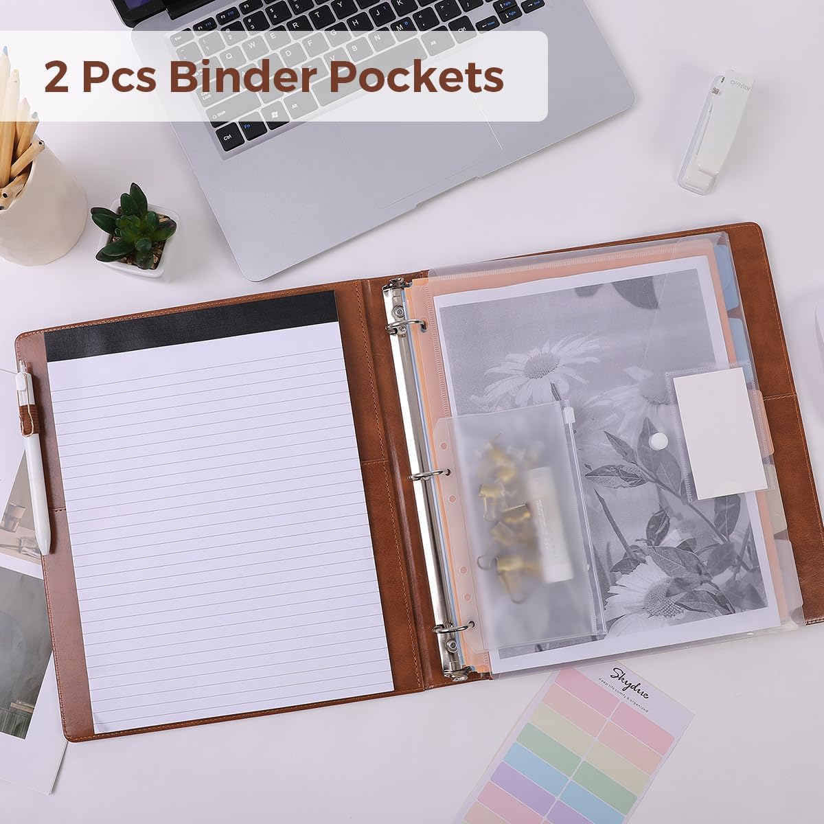 SKYDUE Clipboard Binder with Refillable Notepad, PU Clipboard Folder Includes 5 Dividers with 10 Pockets, Labels, 3 Ring Binder 1 Inch for School Office (Fit Letter Sized Paper),Olivegreen