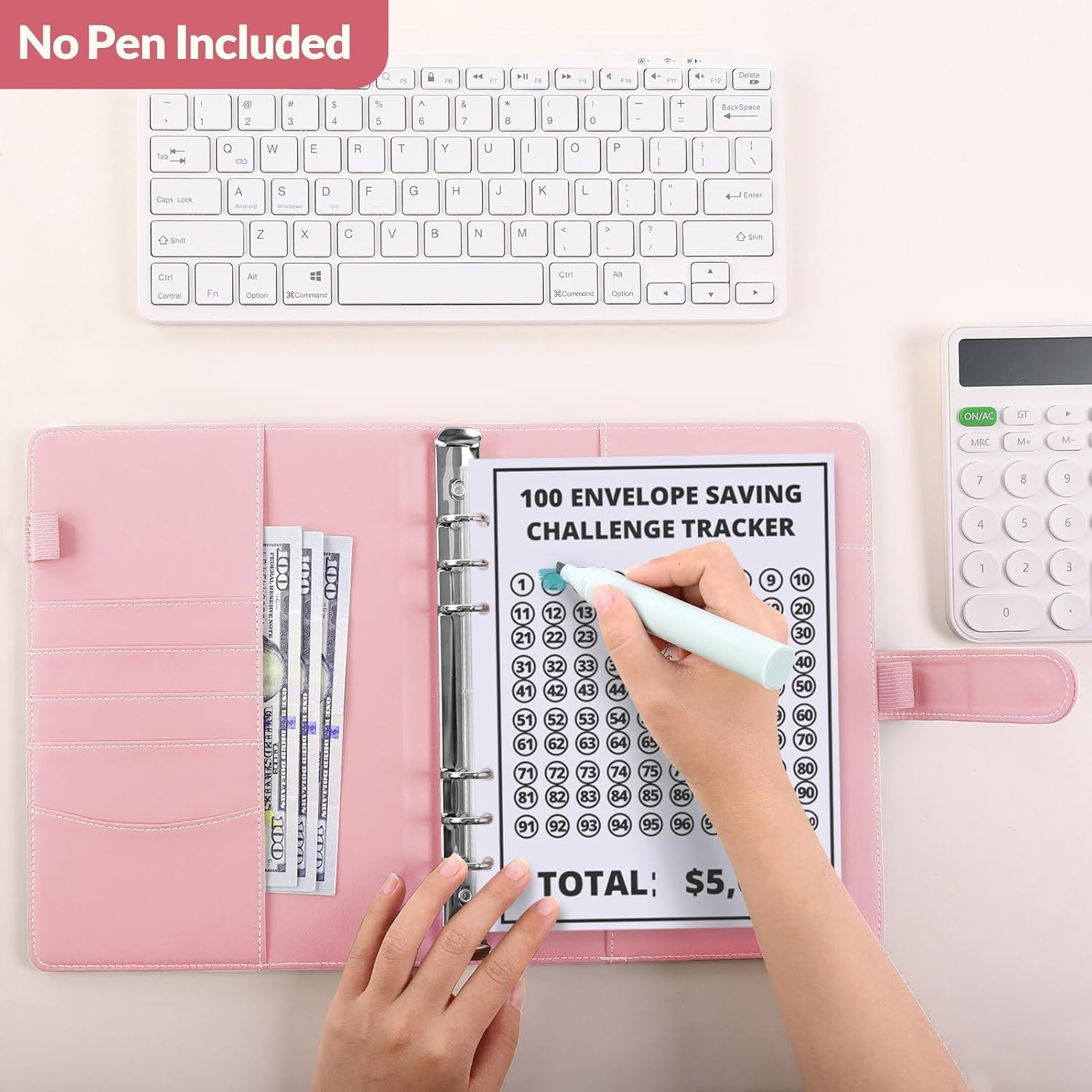 SKYDUE 100 Envelopes Money Savin Challenge Binder, A5 Money Saving Budget Binder with Cash Envelopes - Savings Challenges Book to Save $5,050