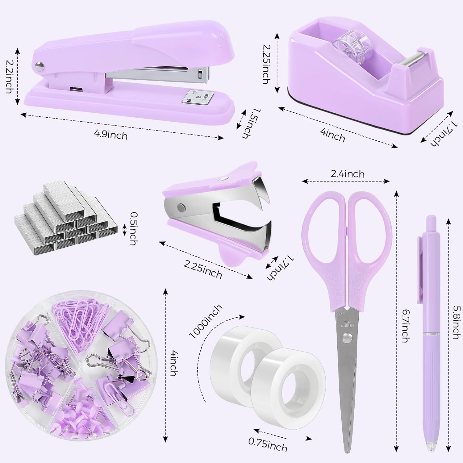 SKYDUE Pink Office Desk Accessories, Pink Office Supplies, Stapler, Tape Dispenser, Scissors, Clips and 1000pcs Staples,Office Supplies for Desk for Women