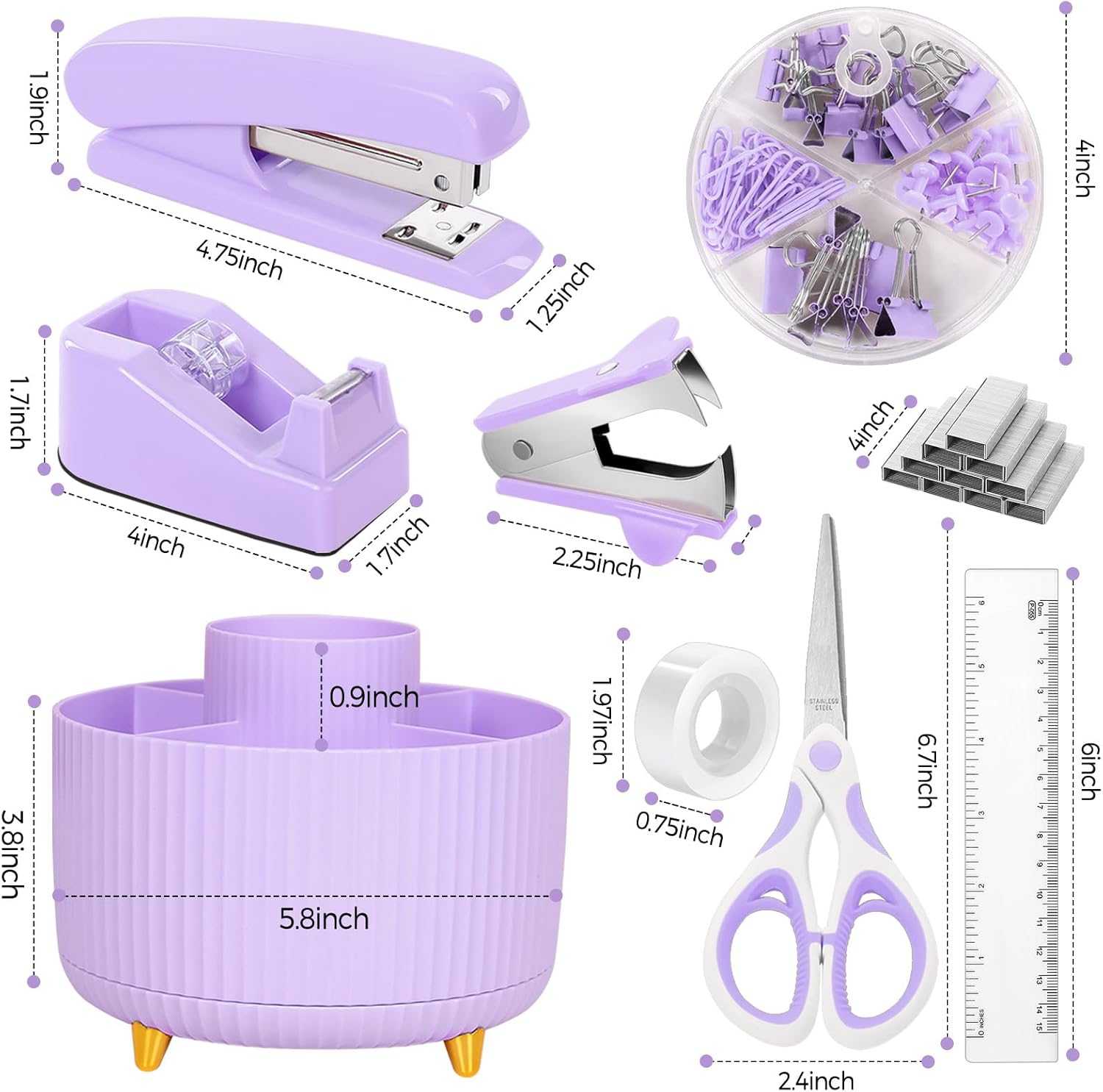 SKYDUE Purple Office Desk Accessories 10PCS,Pencil Holder for Desk