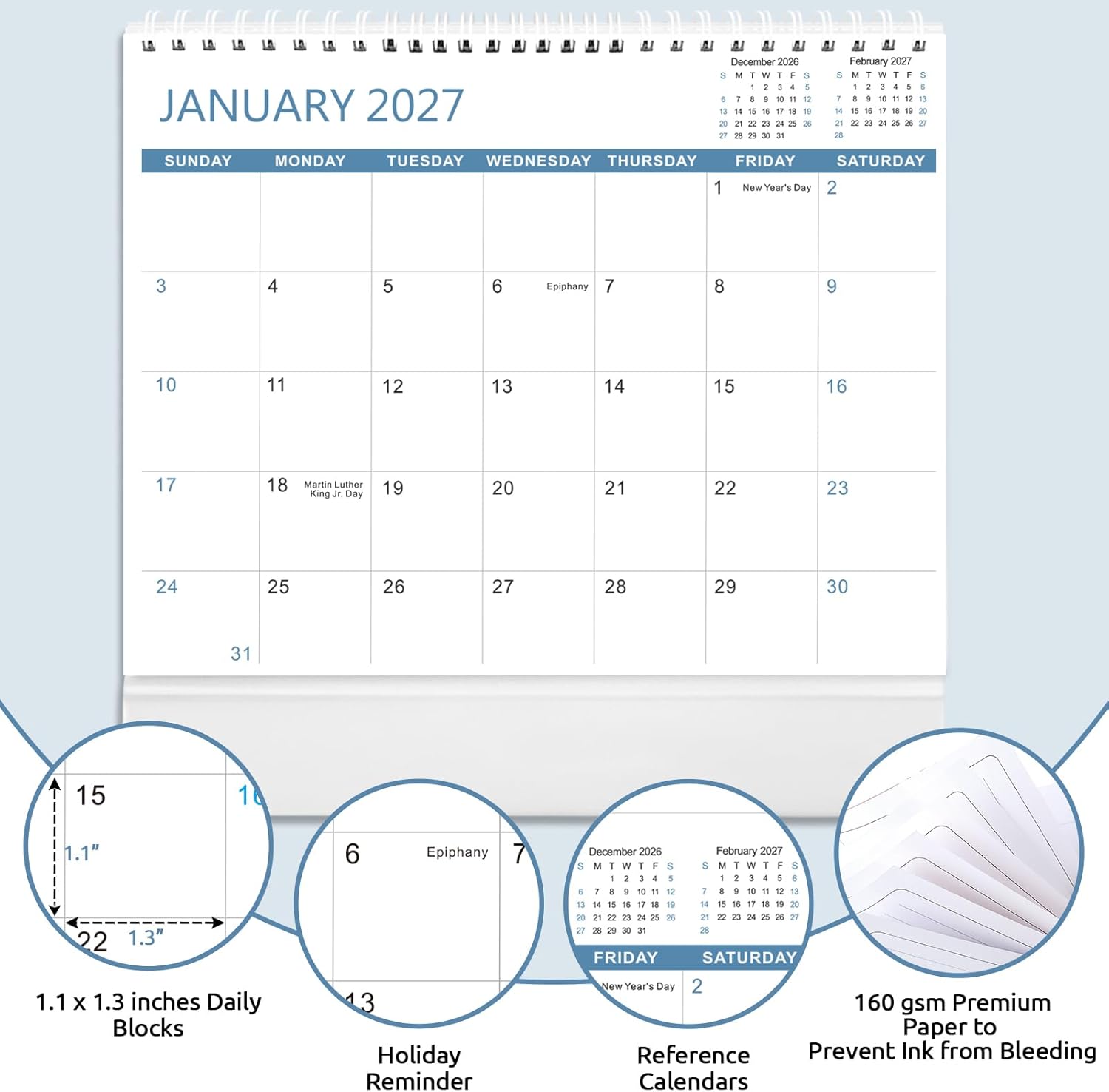 SKYDUE Desk Calendar 2026, 18 Months Small Desk Calendar 2026-2027, Jan 2026 to Jun 2027, 10" x 8" Desktop Calendar Planner with Stickers, Black