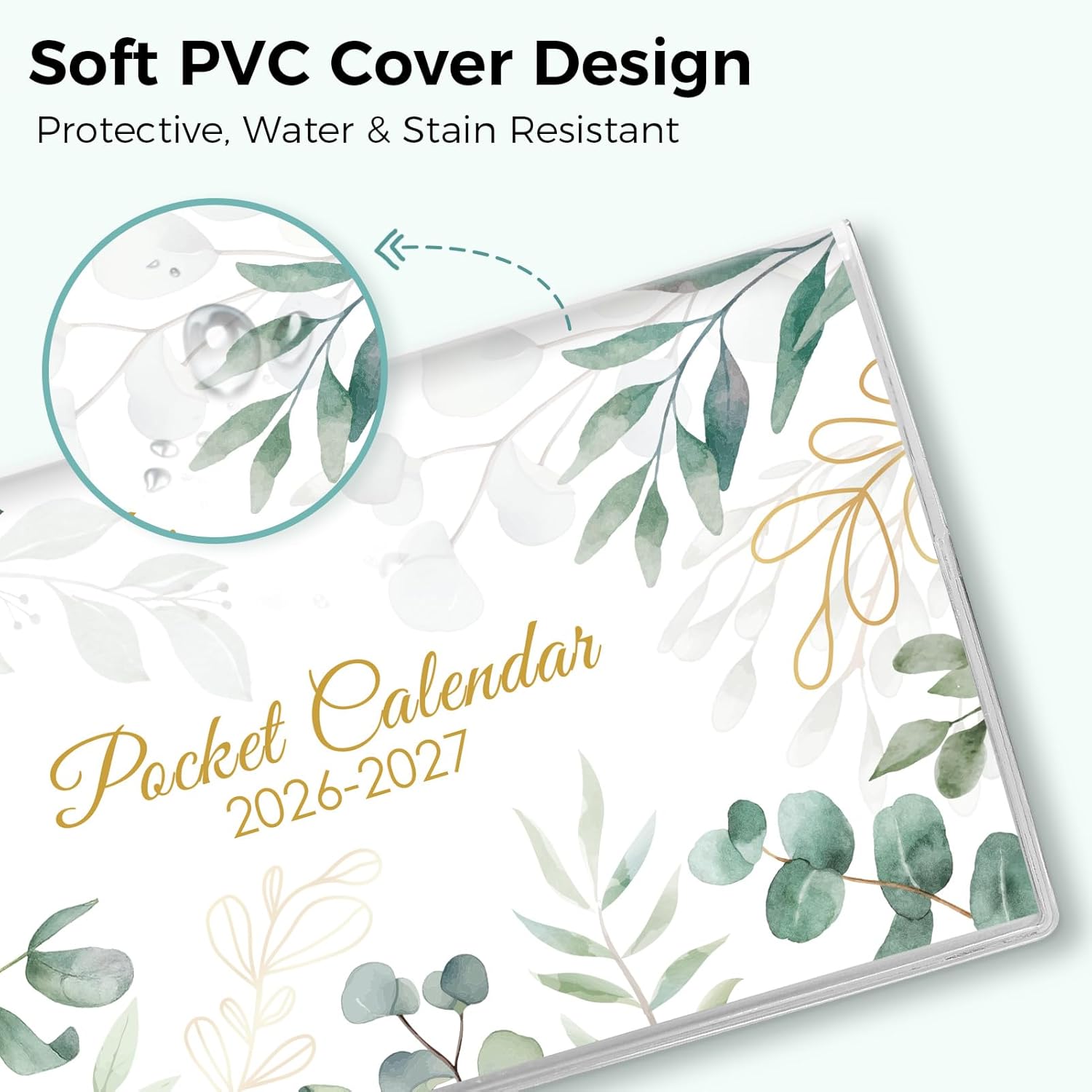 Pocket Calendar 2026-2027 for Purse, 2026-2027 Pocket Planner 24 Months with Soft Waterproof Cover and Premium Paper, 6.5" x 3.5", Floral