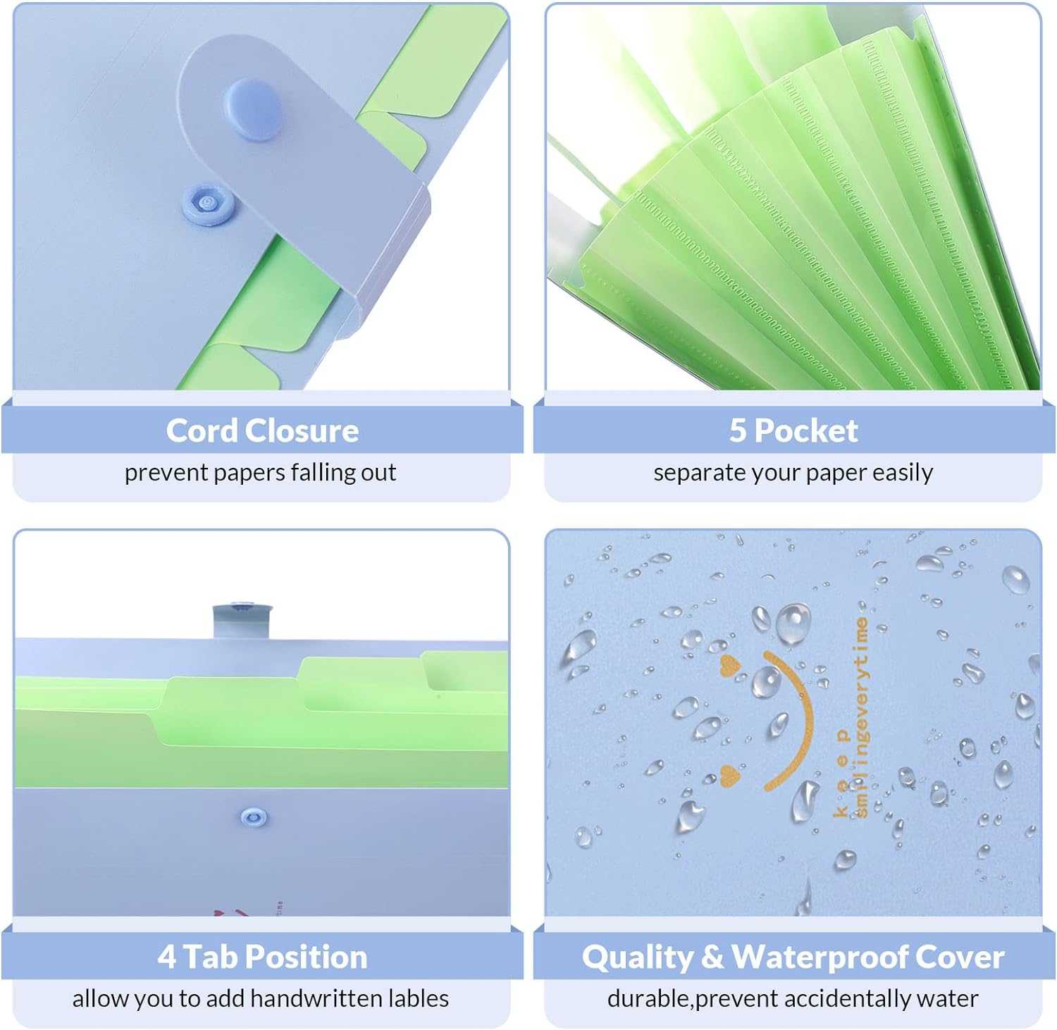 SKYDUE Letter A4 Paper Expanding File Folder 5 Pockets