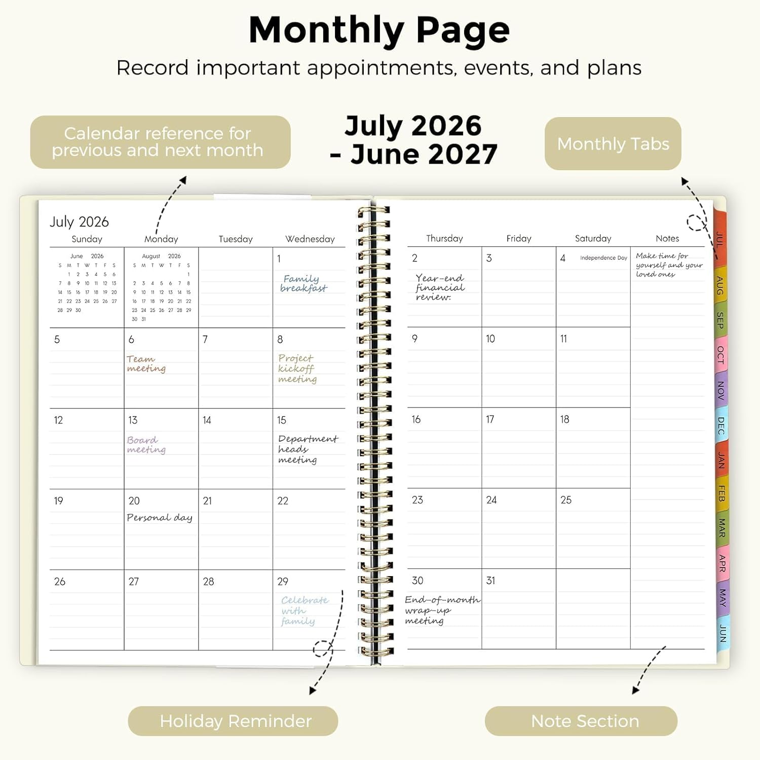 SKYDUE Appointment Book 2026-2027, Academic Hourly Planner from July 2026 - June 2027, 8.5" x 11" Weekly & Monthly Schedule Planner with 15-Minute Interval- Perfect for Daily Planning White Flower