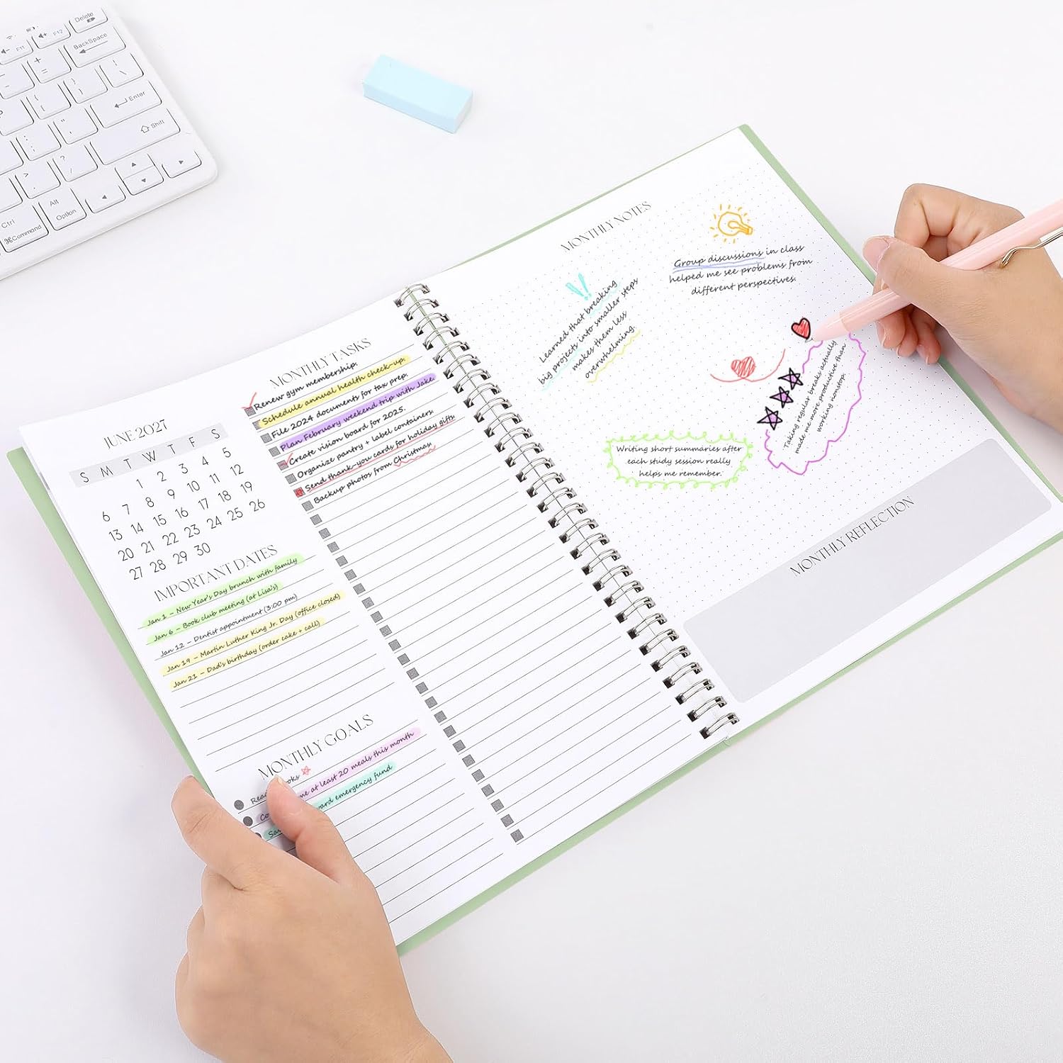 SKYDUE Monthly Planner 2026-2027, 24 Months Calendar Planner 2026-2027, 7.5" x 10" B5 Planner, Twin-wire Spiral Bound, Durable Waterproof Cover, Thick No-Bleed Paper, Floral