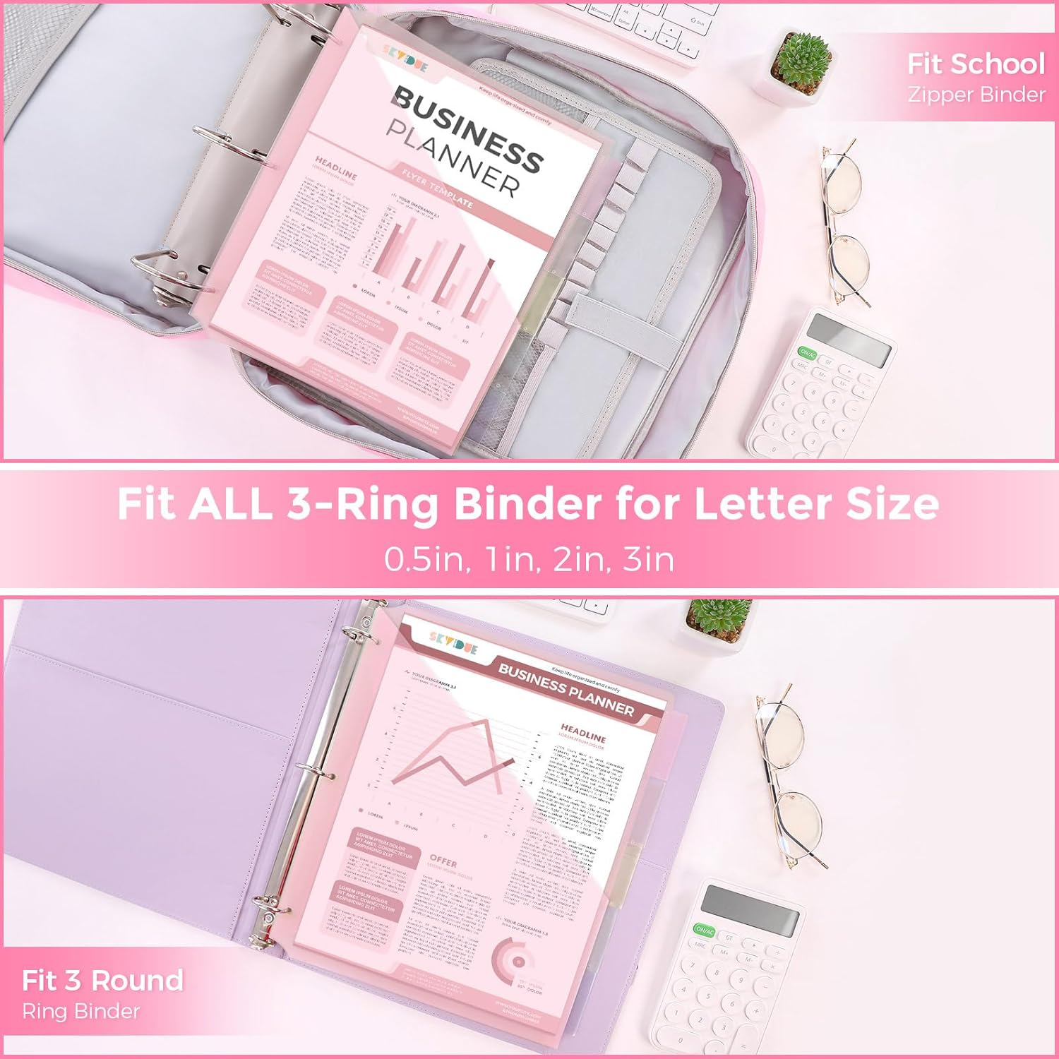SKYDUE Binder Dividers with Two Pockets, 1Set, 5 Tabs Dividers for 3 Ring Binder, Plastic Binder Dividers with Tabs for School, Office, and Home Organization,Pink