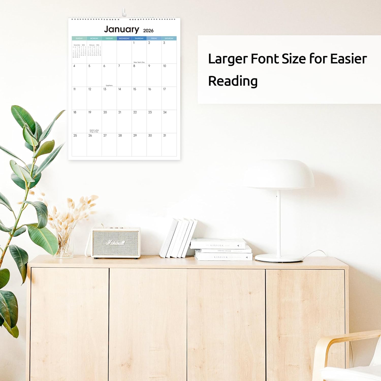 SKYDUE Wall Calendar 2026-2027, Jan 2026 to Jun 2027 18 Months 2026 Wall Calendar with Planner Stickers, 14.5" x 11.5", Black
