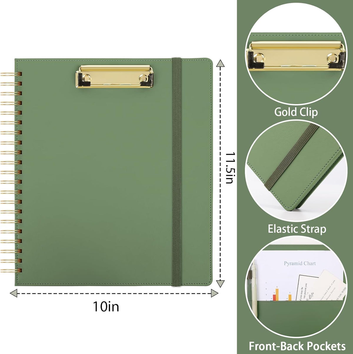 SKYDUE Clipboard Folder with Storage, 6 Dividers with 12 Pockets for Letter Size, Storage Clipboard Folio with Refillable Notepad, Spiral Clipboards Padfolio for Teacher Worker Supplies