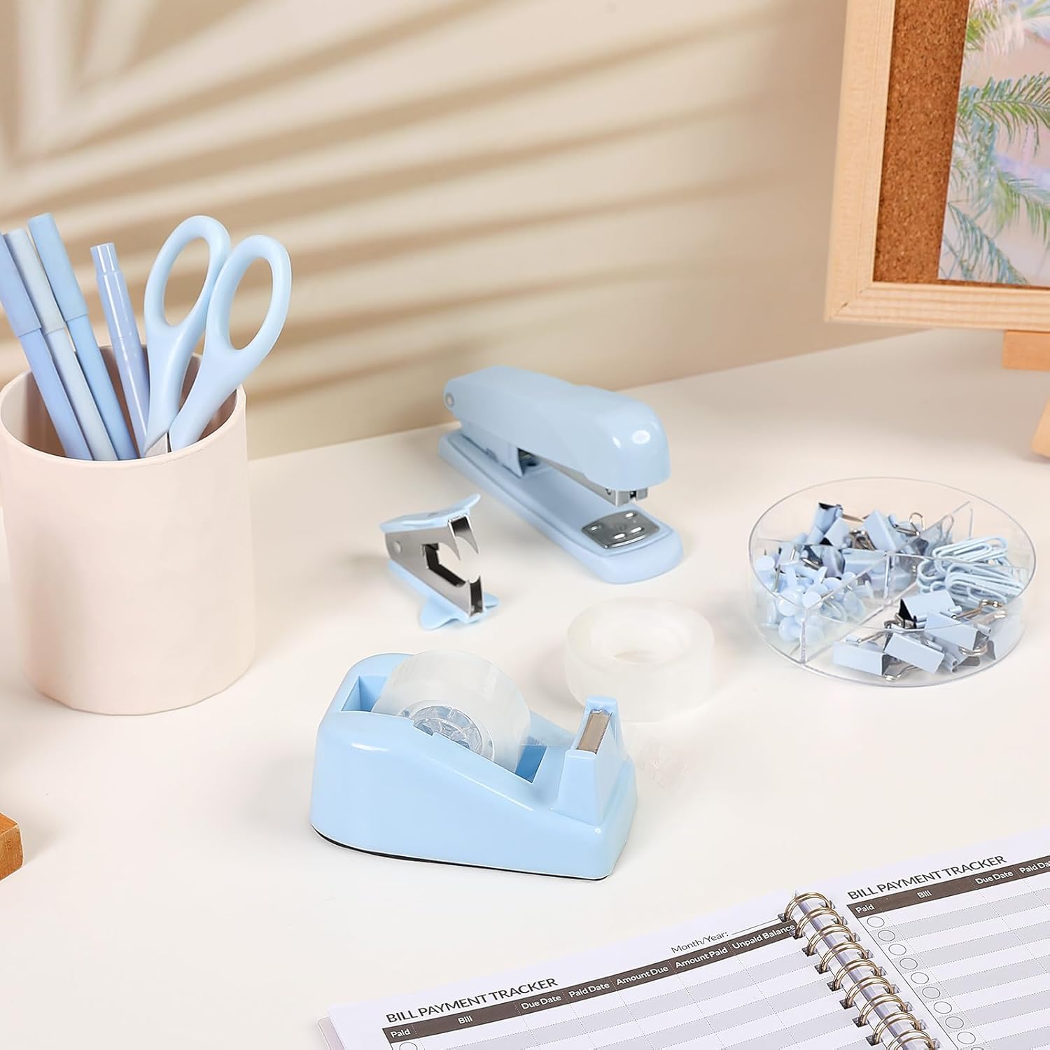 SKYDUE Pink Office Desk Accessories, Pink Office Supplies, Stapler, Tape Dispenser, Scissors, Clips and 1000pcs Staples,Office Supplies for Desk for Women