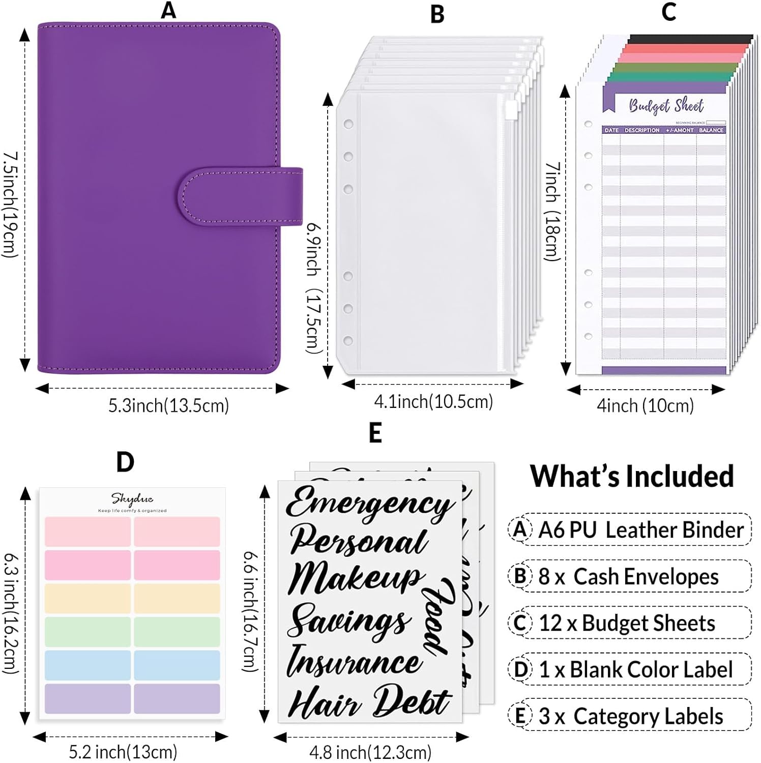 SKYDUE Budget Binder, Money Saving Binder with Zipper Envelopes, Cash Envelopes and Expense Budget Sheets for Budgeting