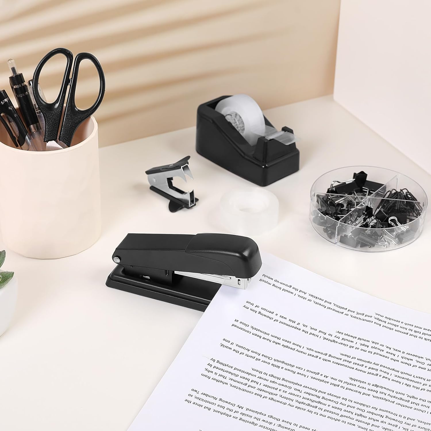 SKYDUE Pink Office Desk Accessories, Pink Office Supplies, Stapler, Tape Dispenser, Scissors, Clips and 1000pcs Staples,Office Supplies for Desk for Women