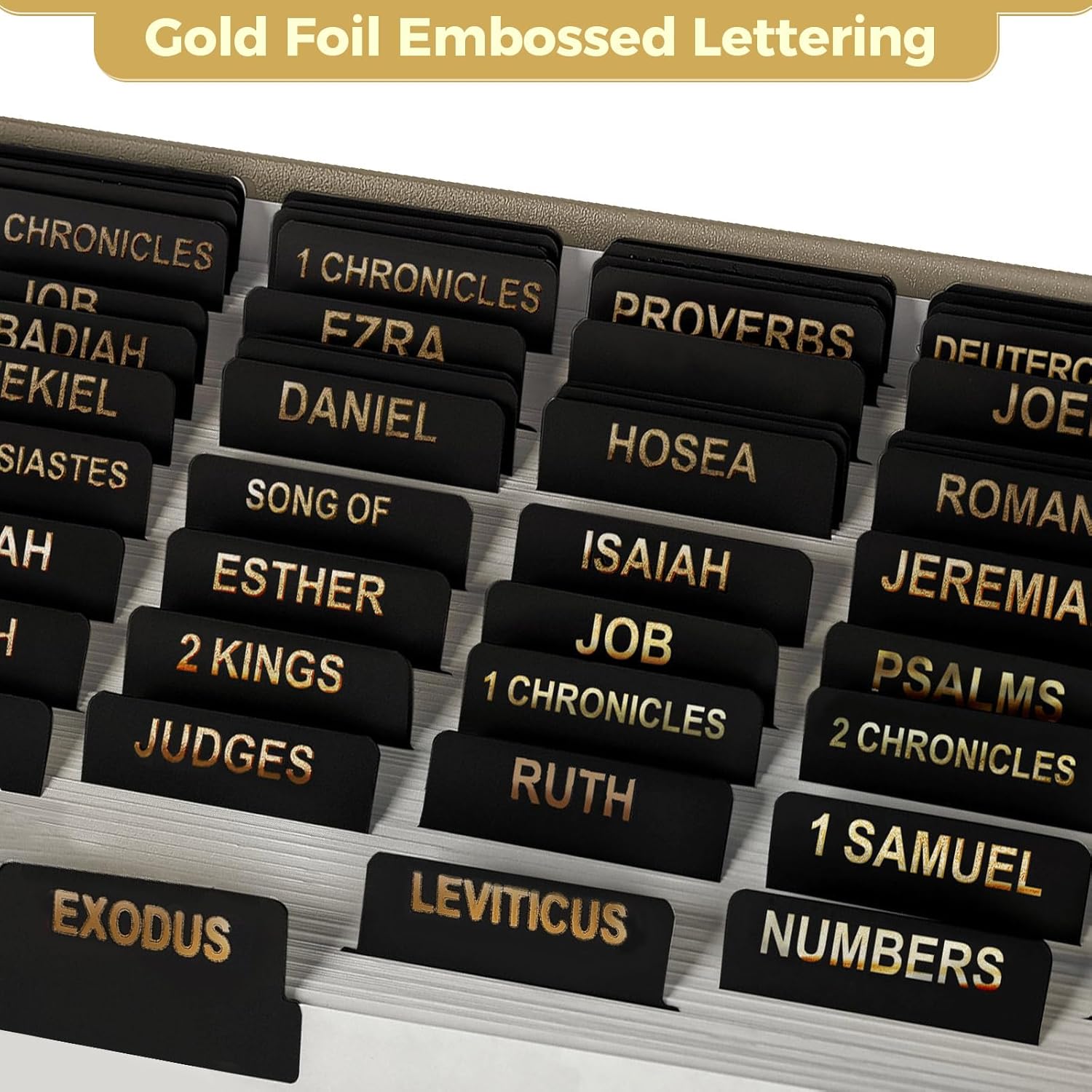 Laminated Bible Tabs for Women, 100 Tabs, Bible Book Tabs for Study Bible, Large Print Bible Chapter Tabs(Gold Foil Embossed Lettering), Bible Study Supplies, Cream Bible Labels Tabs