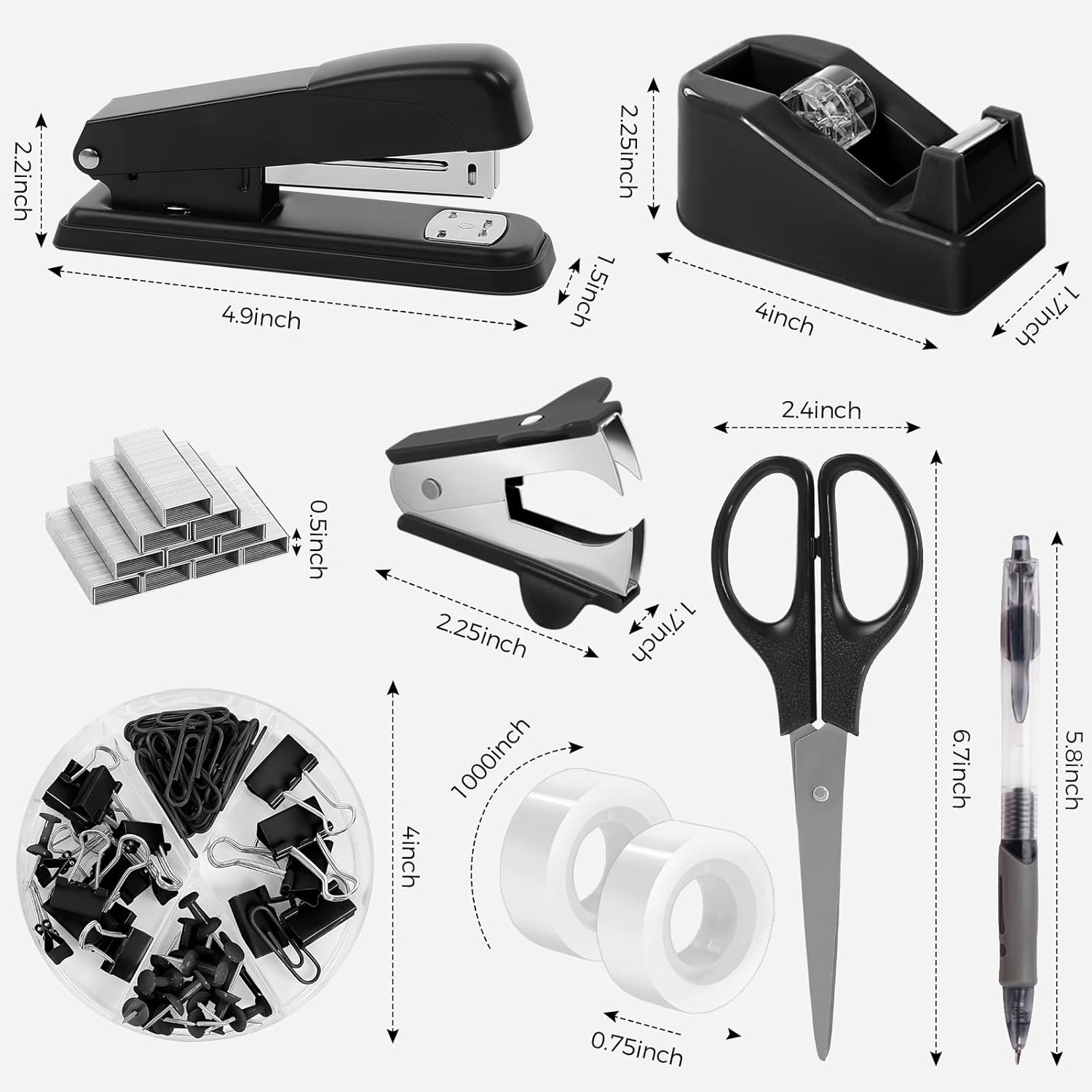SKYDUE Pink Office Desk Accessories, Pink Office Supplies, Stapler, Tape Dispenser, Scissors, Clips and 1000pcs Staples,Office Supplies for Desk for Women