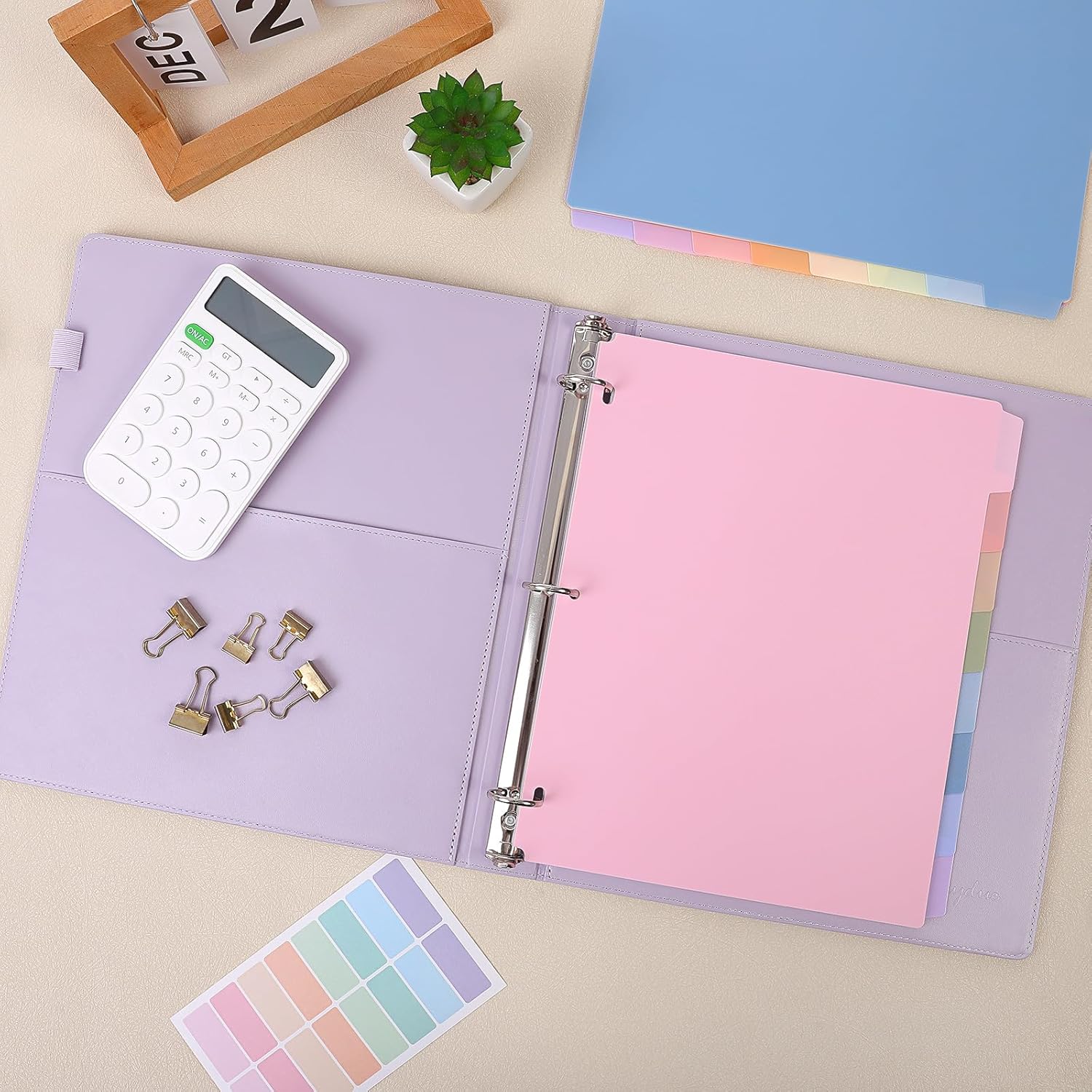 SKYDUE 8 Tab Binder Dividers, Letter Size, Durable Plastic Dividers for 3 Ring Binder, Write & Erase Binder Dividers with Tabs, 1 Set, Aesthetic Pastels Binder Divider for School, Office