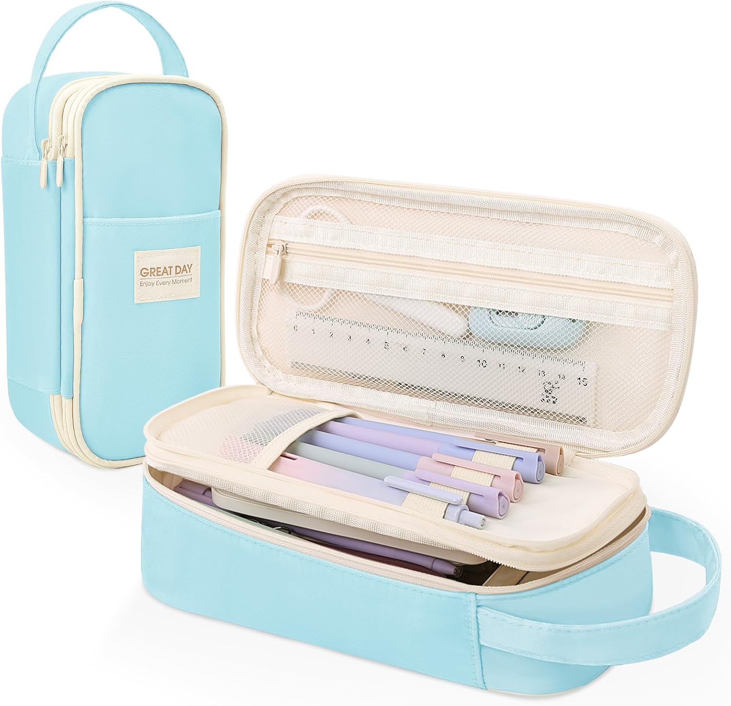 SKYDUE Black Pencil Case for Girls & Boys - Aesthetic Pencil Bag with Multi-Compartment, Large Capacity Zippered Pencil Pouch for School Supply