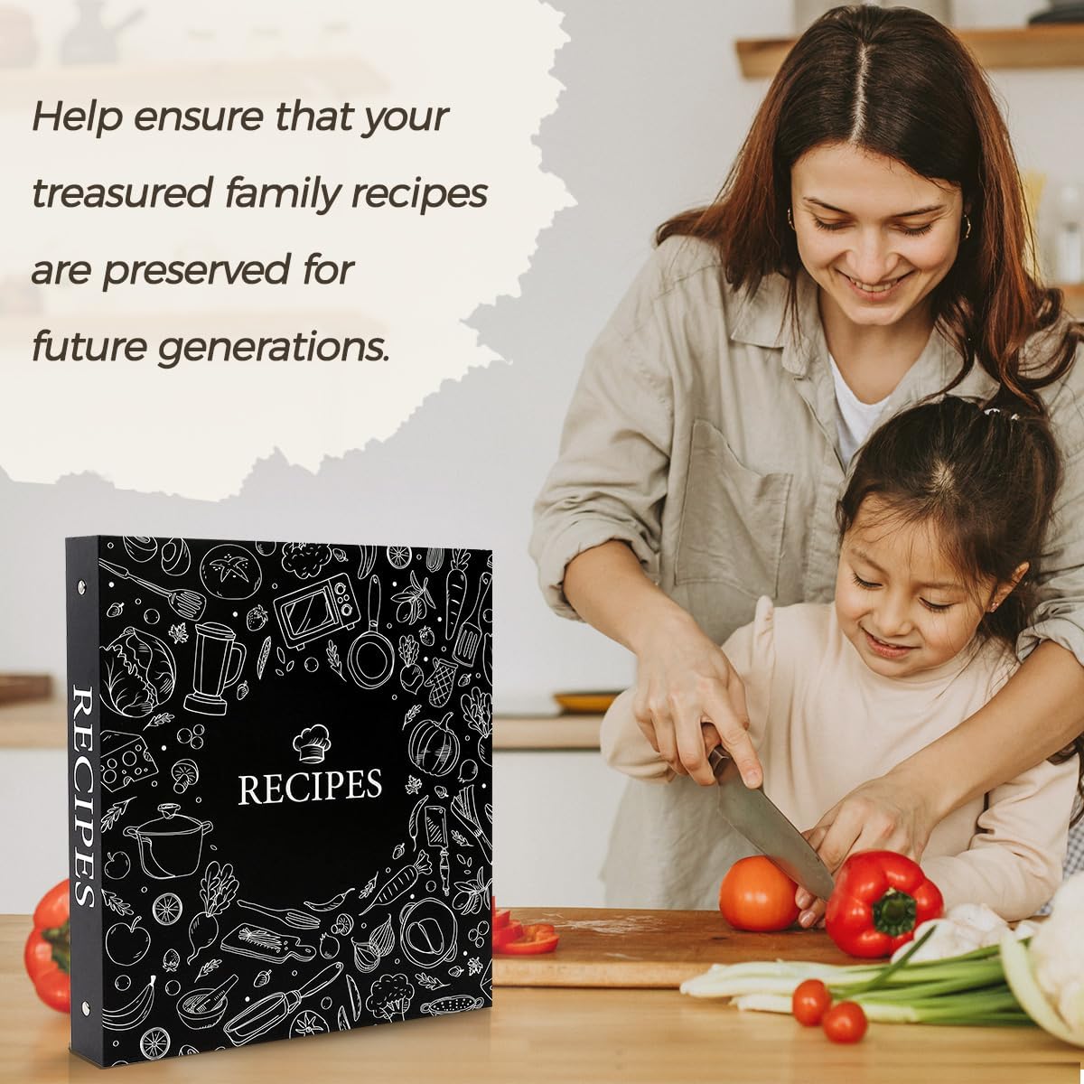 Recipe Binder 8.5x11 3 Ring, 1" Round Rings, Recipe Book to Write in Your own Recipes, Recipe Binder with 60 Plastic Sleeves, 12 Dividers, 60 Blank Recipe Cards, Family Recipe Organizer