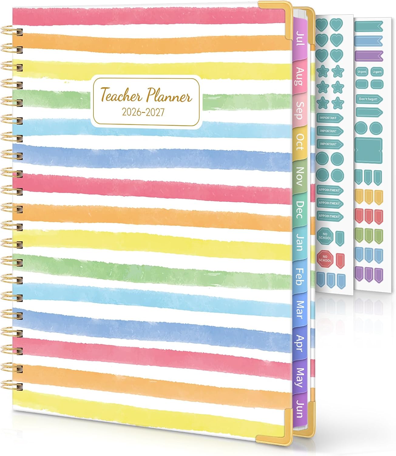 SKYDUE Teacher Planner 2026-2027 Academic Year, 8.5" x 11" Deluxe Teacher Lesson Planner with Monthly Tabs & Stickers, Lesson Plan Book 26-27, Grid