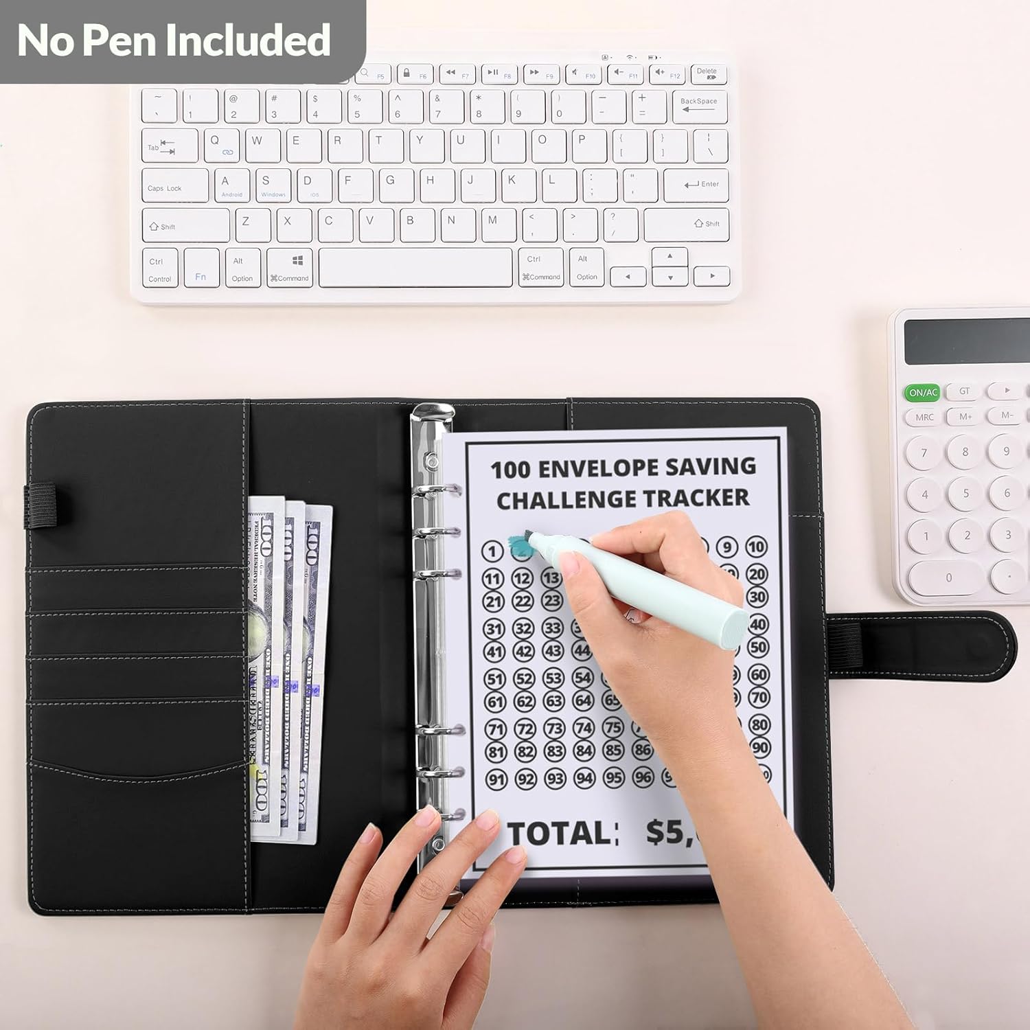 SKYDUE 100 Envelopes Money Savin Challenge Binder, A5 Money Saving Budget Binder with Cash Envelopes - Savings Challenges Book to Save $5,050