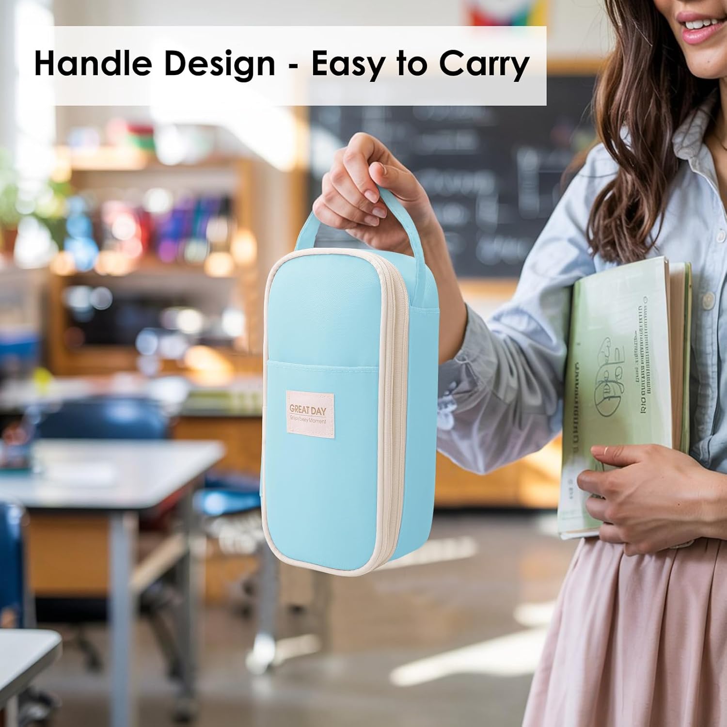 SKYDUE Black Pencil Case for Girls & Boys - Aesthetic Pencil Bag with Multi-Compartment, Large Capacity Zippered Pencil Pouch for School Supply
