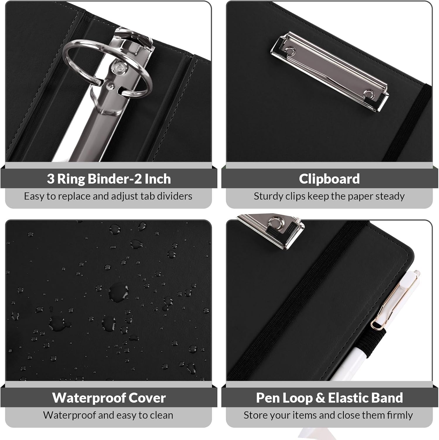 SKYDUE Clipboard Binder with Refillable Notepad, PU Clipboard Folder Includes 5 Dividers with 10 Pockets, Labels, 3 Ring Binder 1 Inch for School Office (Fit Letter Sized Paper),Olivegreen