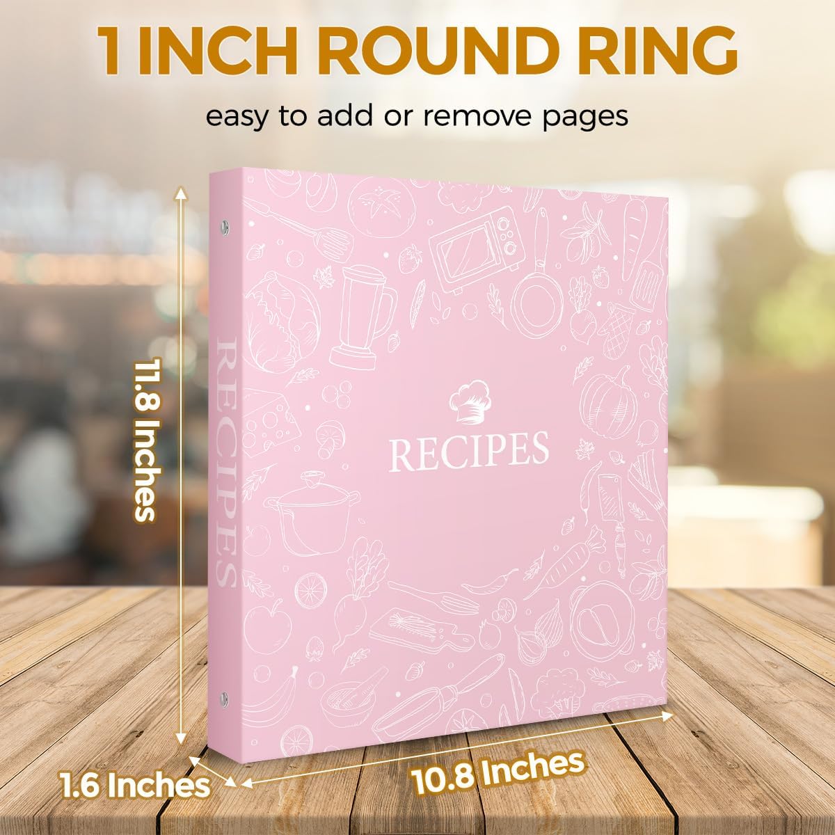 Recipe Binder 8.5x11 3 Ring, 1" Round Rings, Recipe Book to Write in Your own Recipes, Recipe Binder with 60 Plastic Sleeves, 12 Dividers, 60 Blank Recipe Cards, Family Recipe Organizer