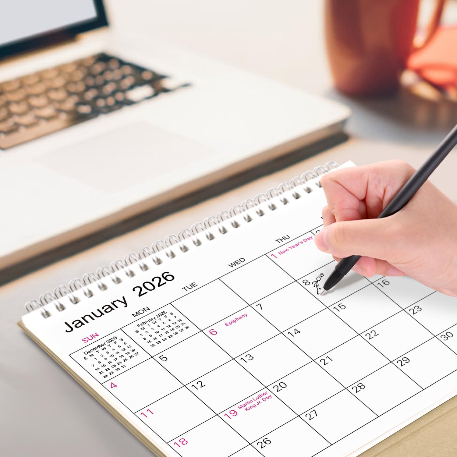 SKYDUE Small Desk Calendar 2026-2027, Apr. 2026 to Dec. 2027, 21 Months Small Desk Calendar with Planner Stickers, 8.5" x 7" Desktop Calendar Planner, Kraft