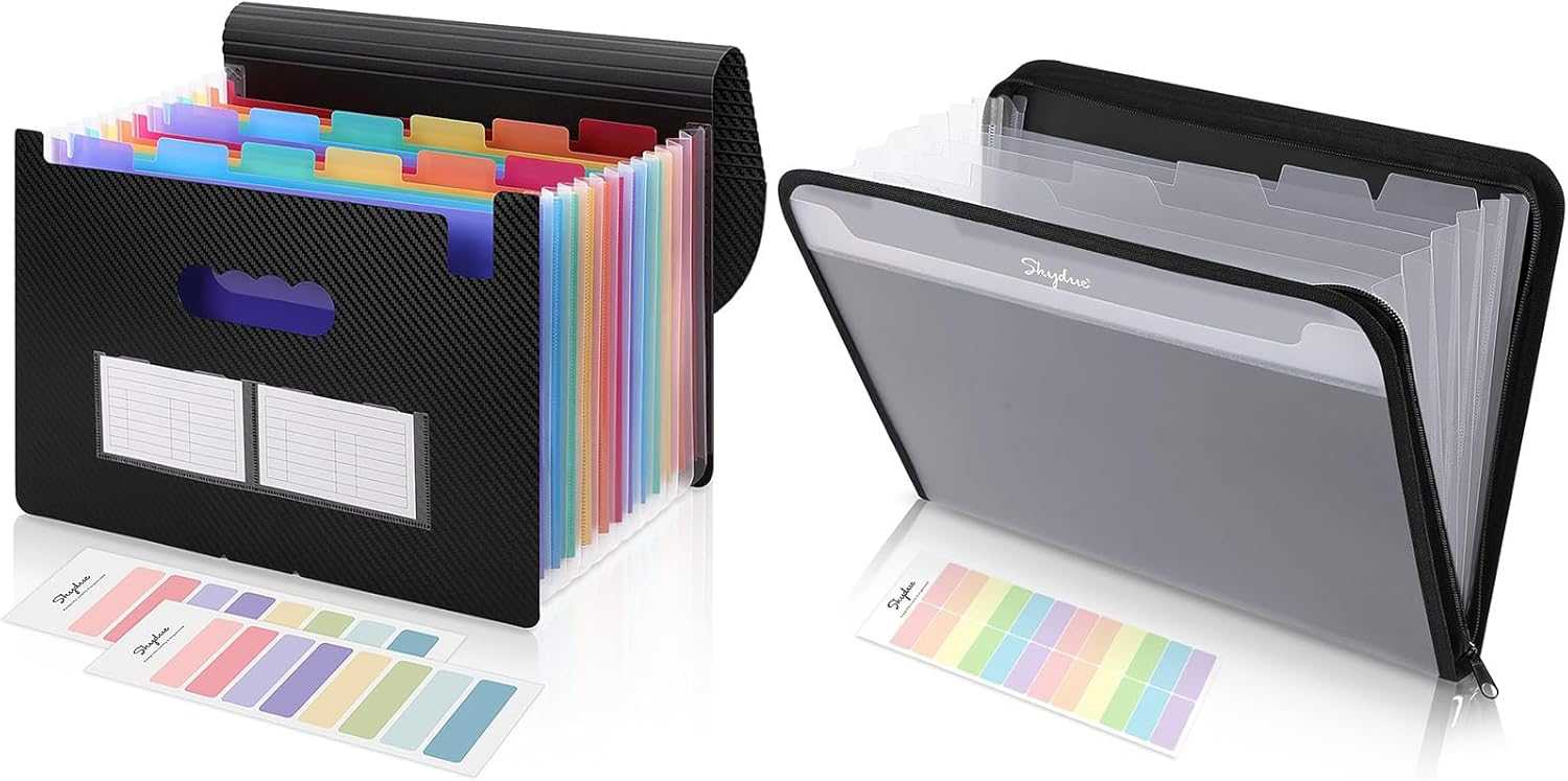 SKYDUE Accordion File Organizer 13 Pockets and 7 Pocket Expanding File Folder with Front Pocket, Letter Size